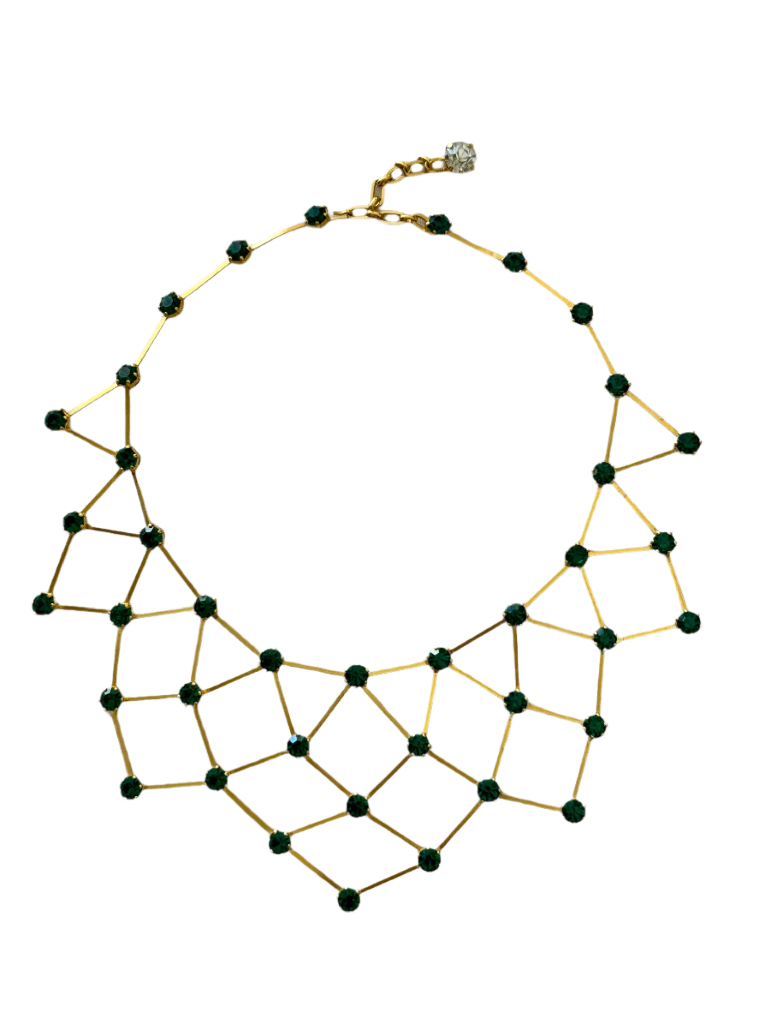 1960s French Emerald Green Crystal Gold Collar Necklace - Image 4