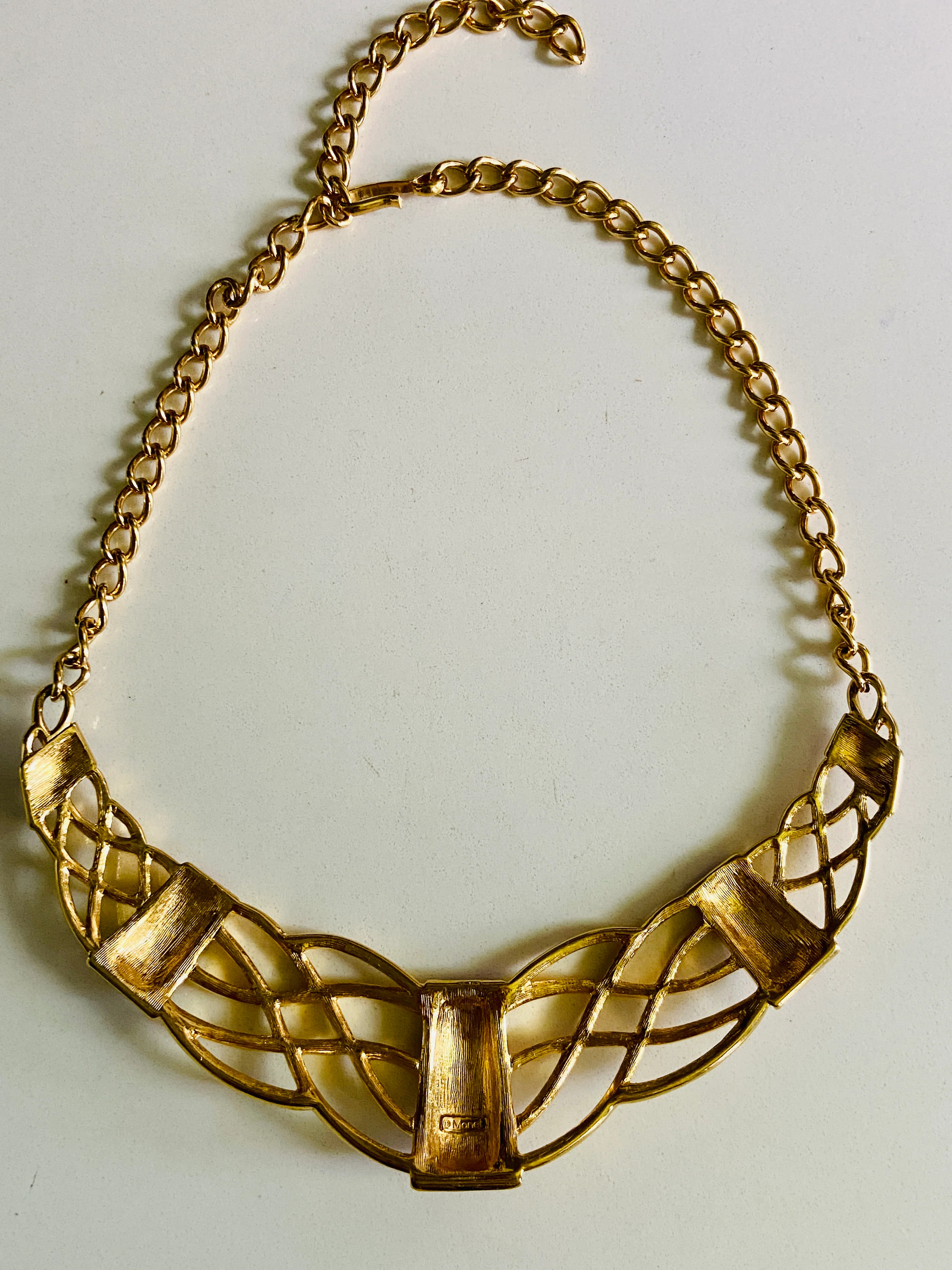 80s Monet Gold and Pink Enamel Statement Necklace - Image 6