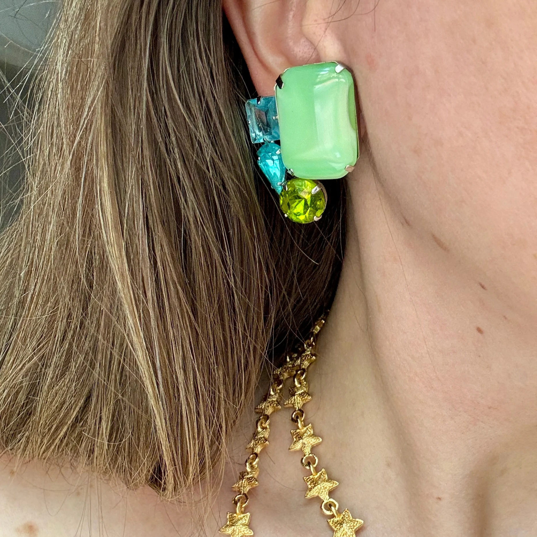 60s Green and Blue Jewel Clips - Image 2