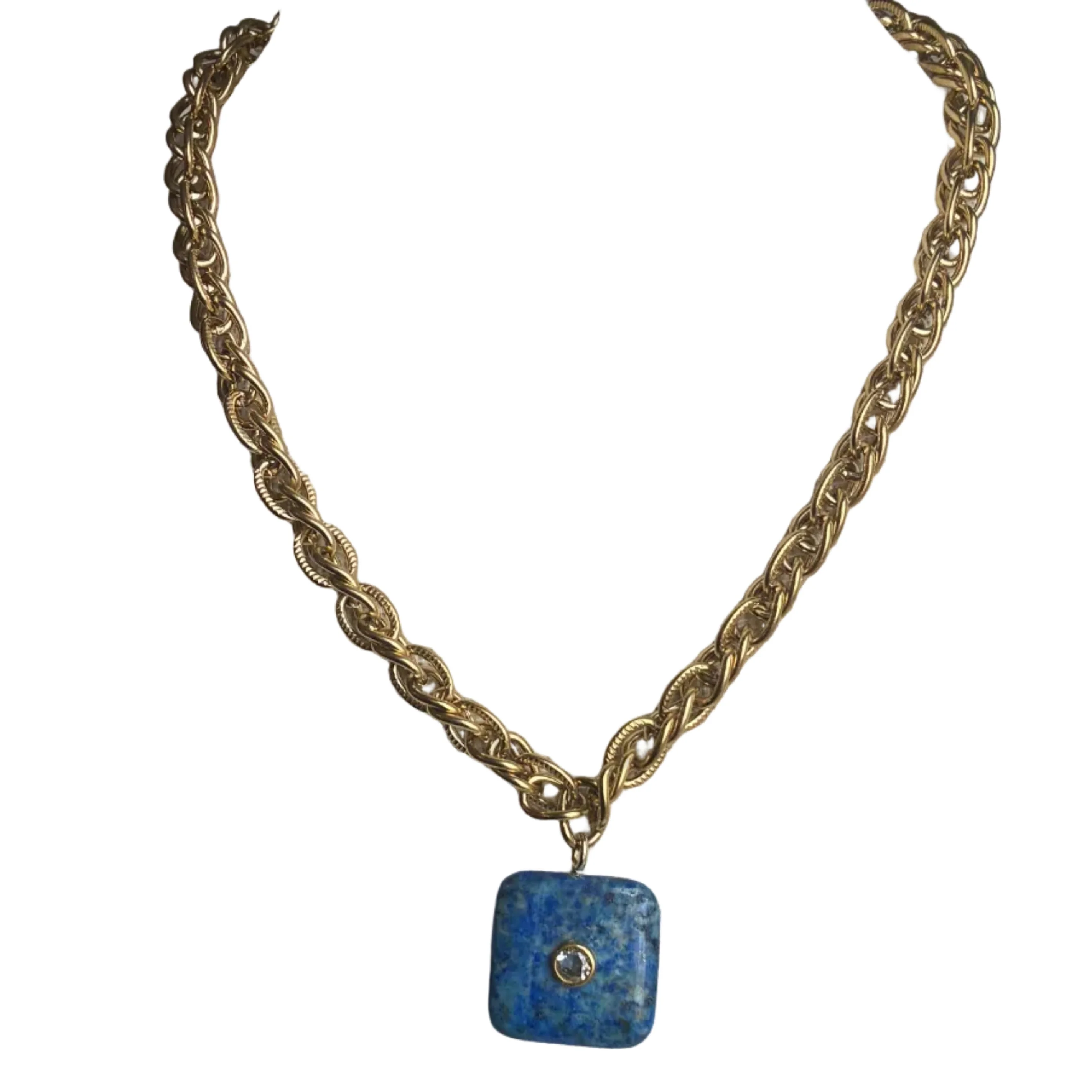 French Blue Lapis  & Rock Crystal Pendant Necklace