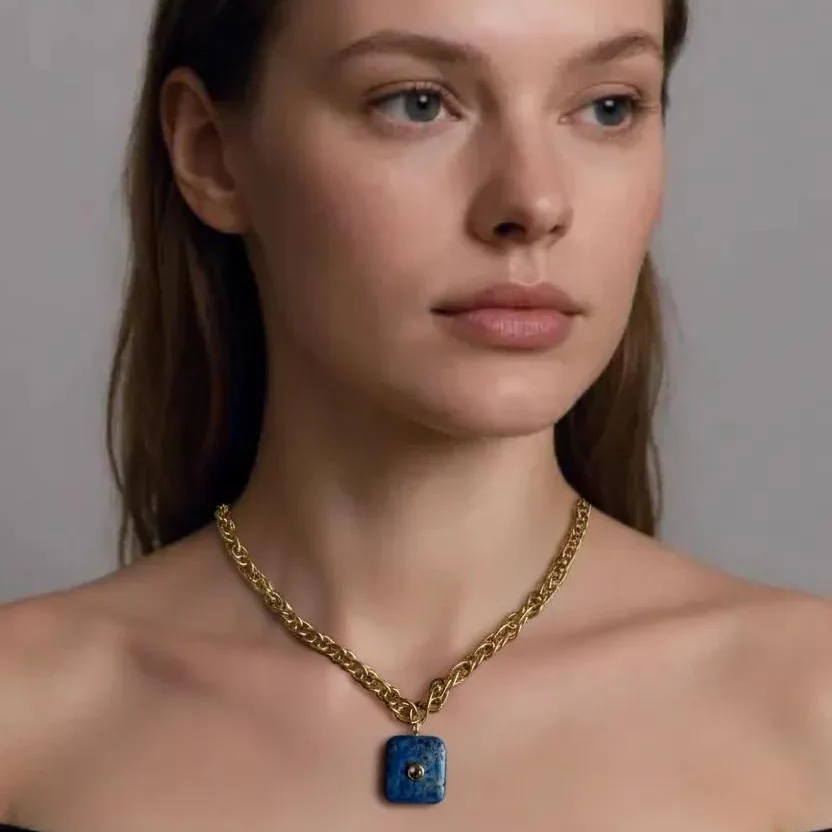 French Blue Lapis  & Rock Crystal Pendant Necklace - Image 3