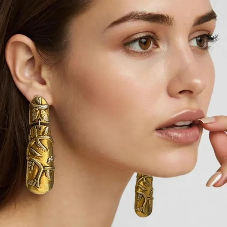Vintage 70s Brutalist Gold Statement Earrings - Image 3