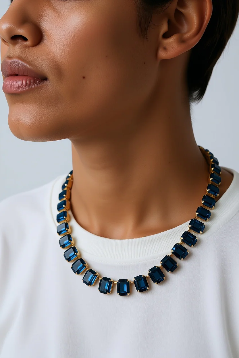 Cara Montana Blue Crystal Emerald Cut Neklace - Image 3