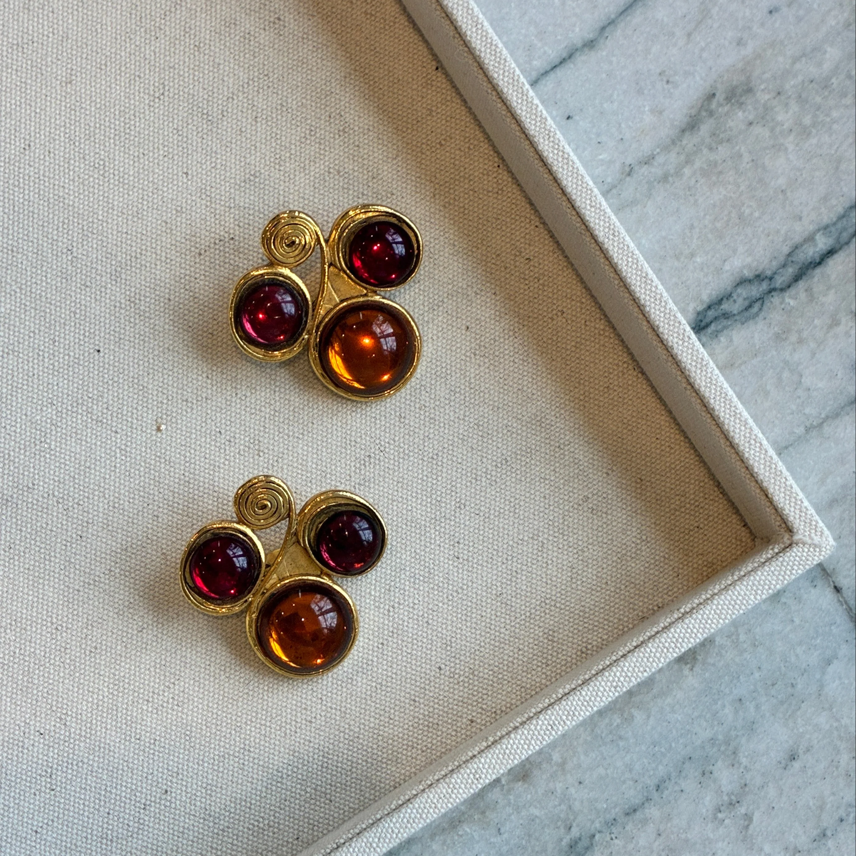 Vintage 80s French Designer Colorful Glass Clover Earrings - Image 3