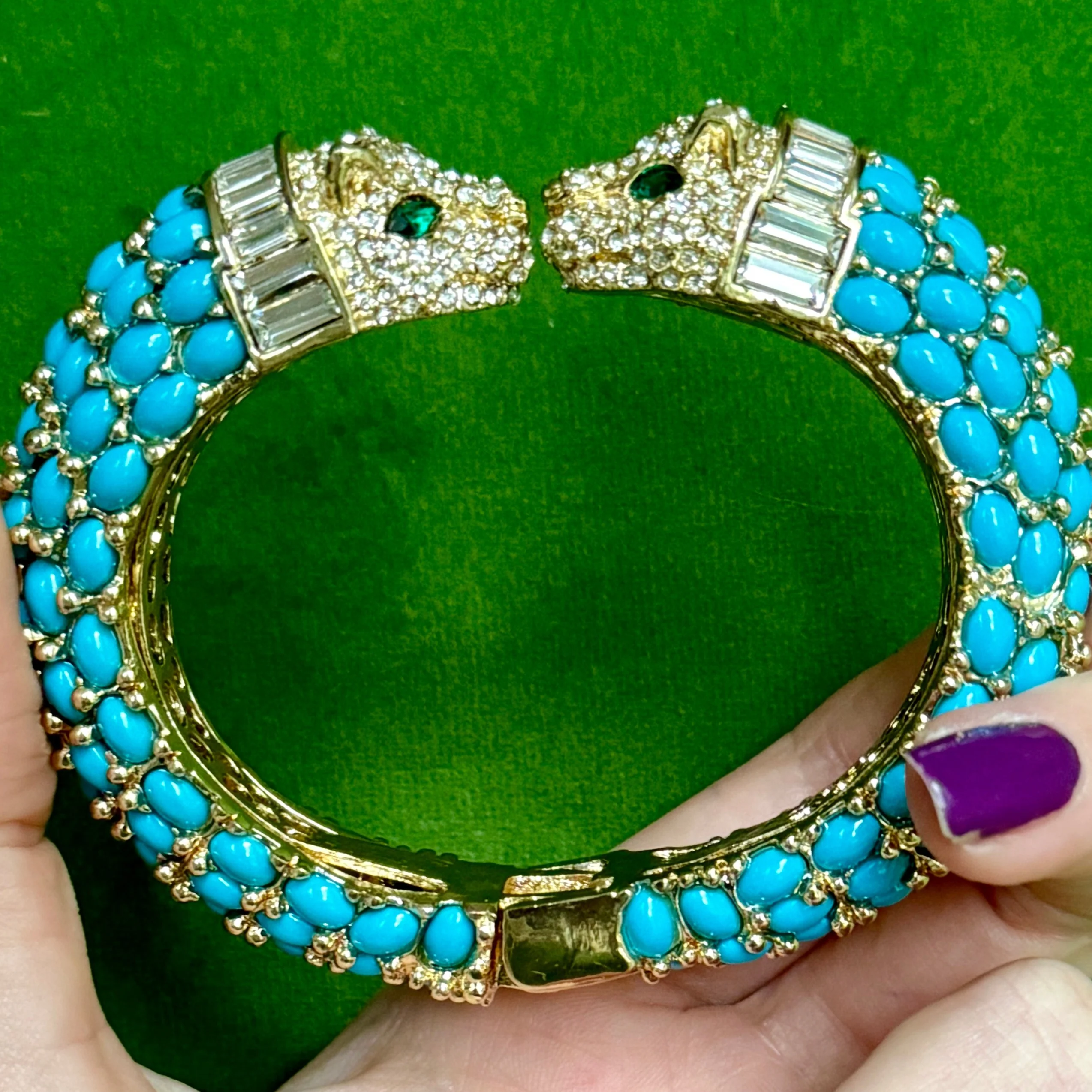 Dark Blue Turquoise Double Headed Panther Bracelet - Image 2