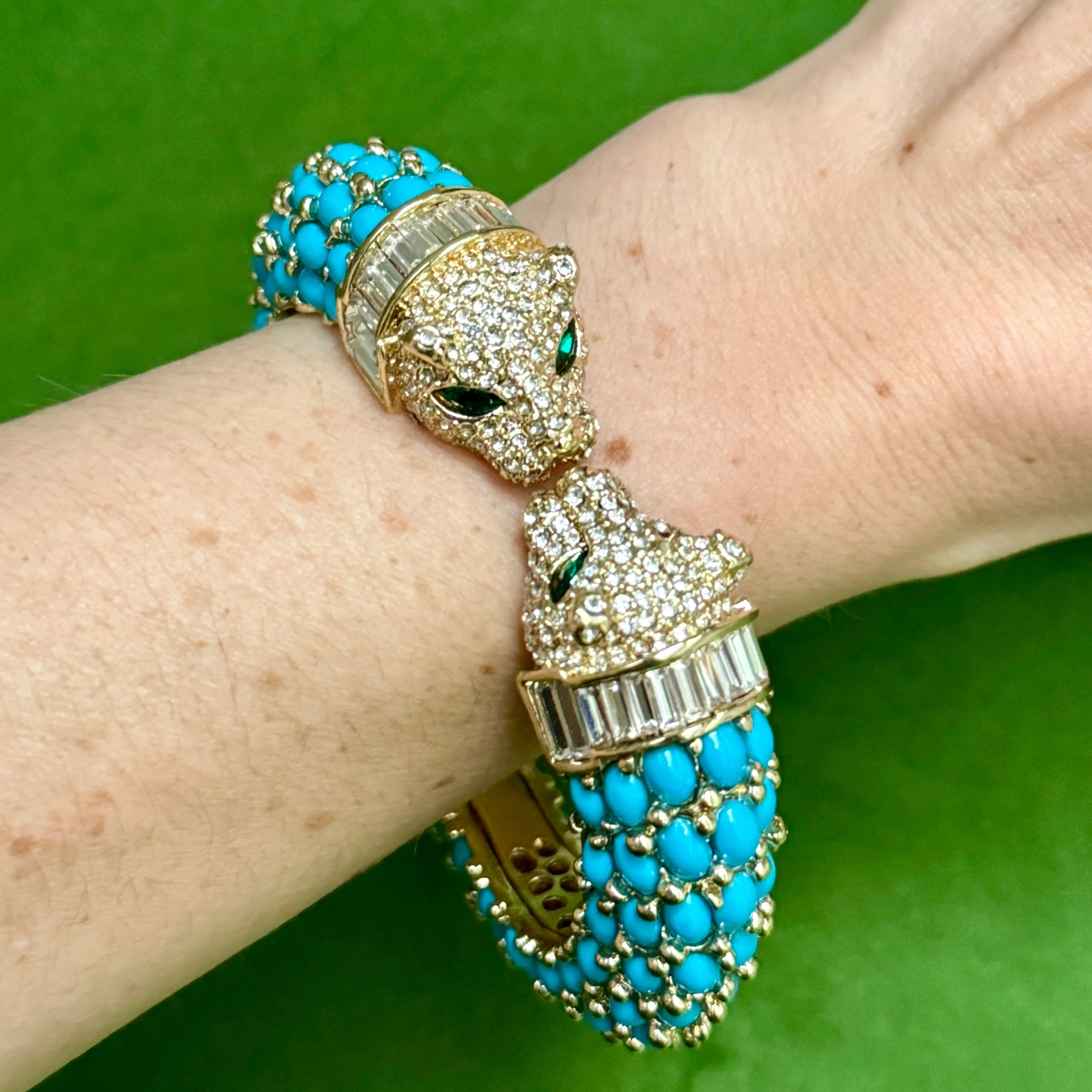 Dark Blue Turquoise Double Headed Panther Bracelet - Image 3