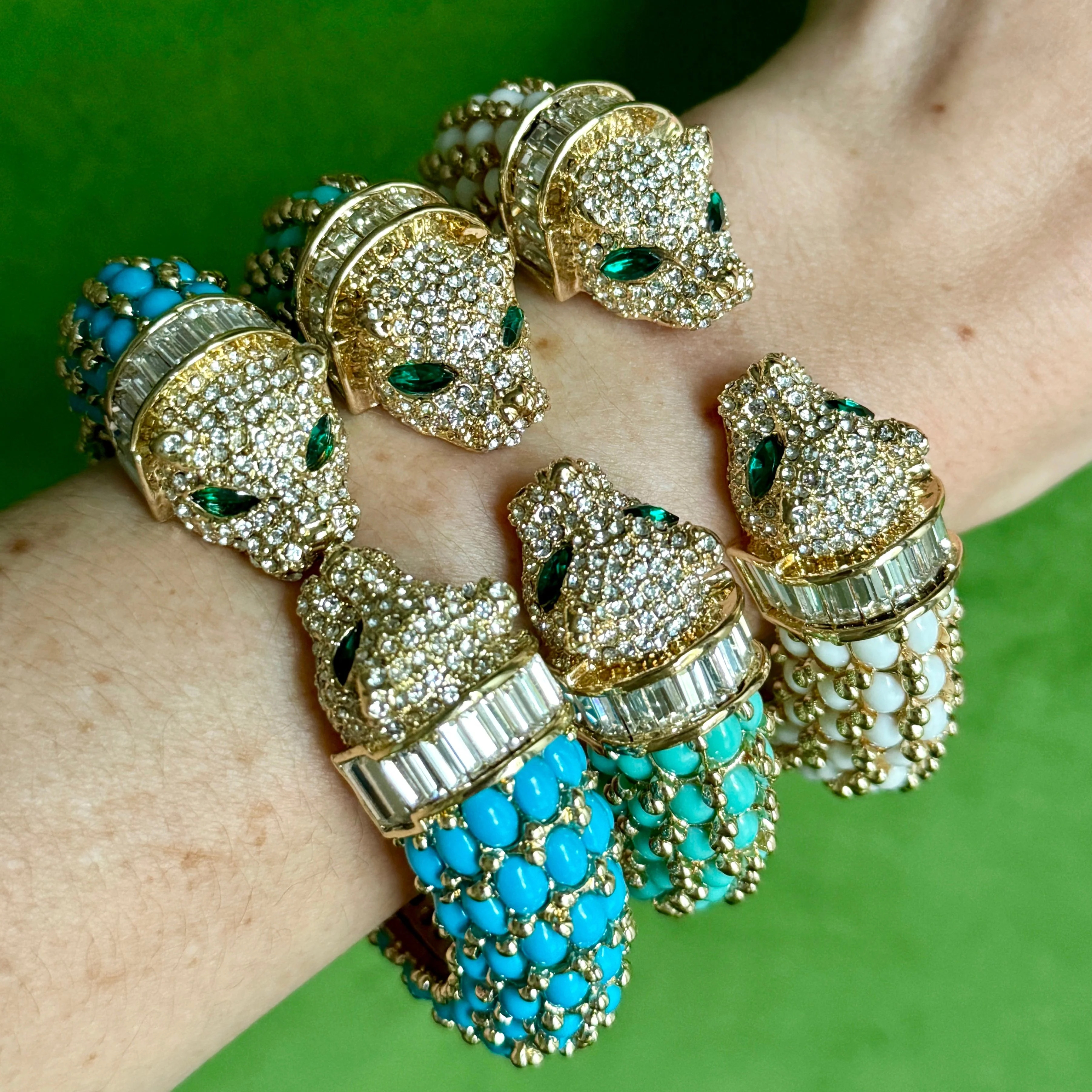 Dark Blue Turquoise Double Headed Panther Bracelet - Image 4