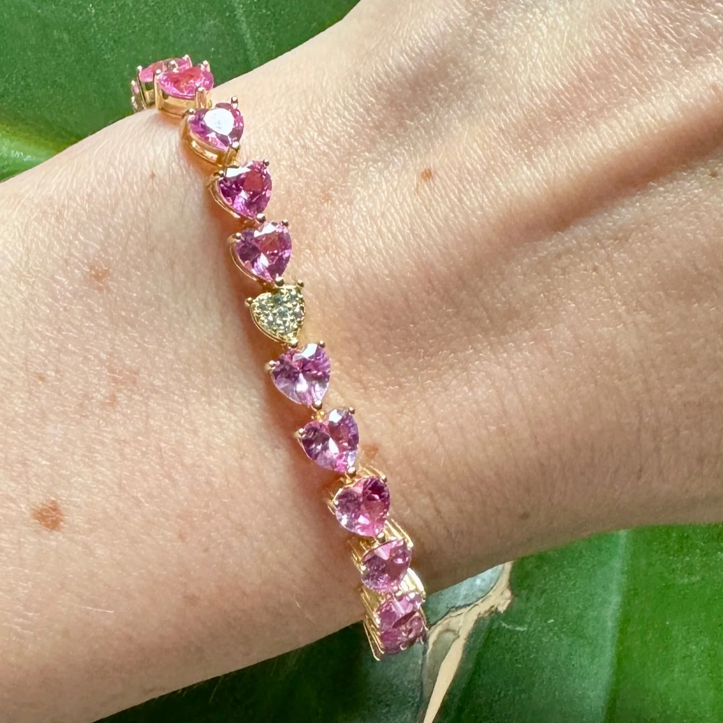 Pink, Blue or Emerald Green Crystal Heart Tennis Bracelet - Image 3