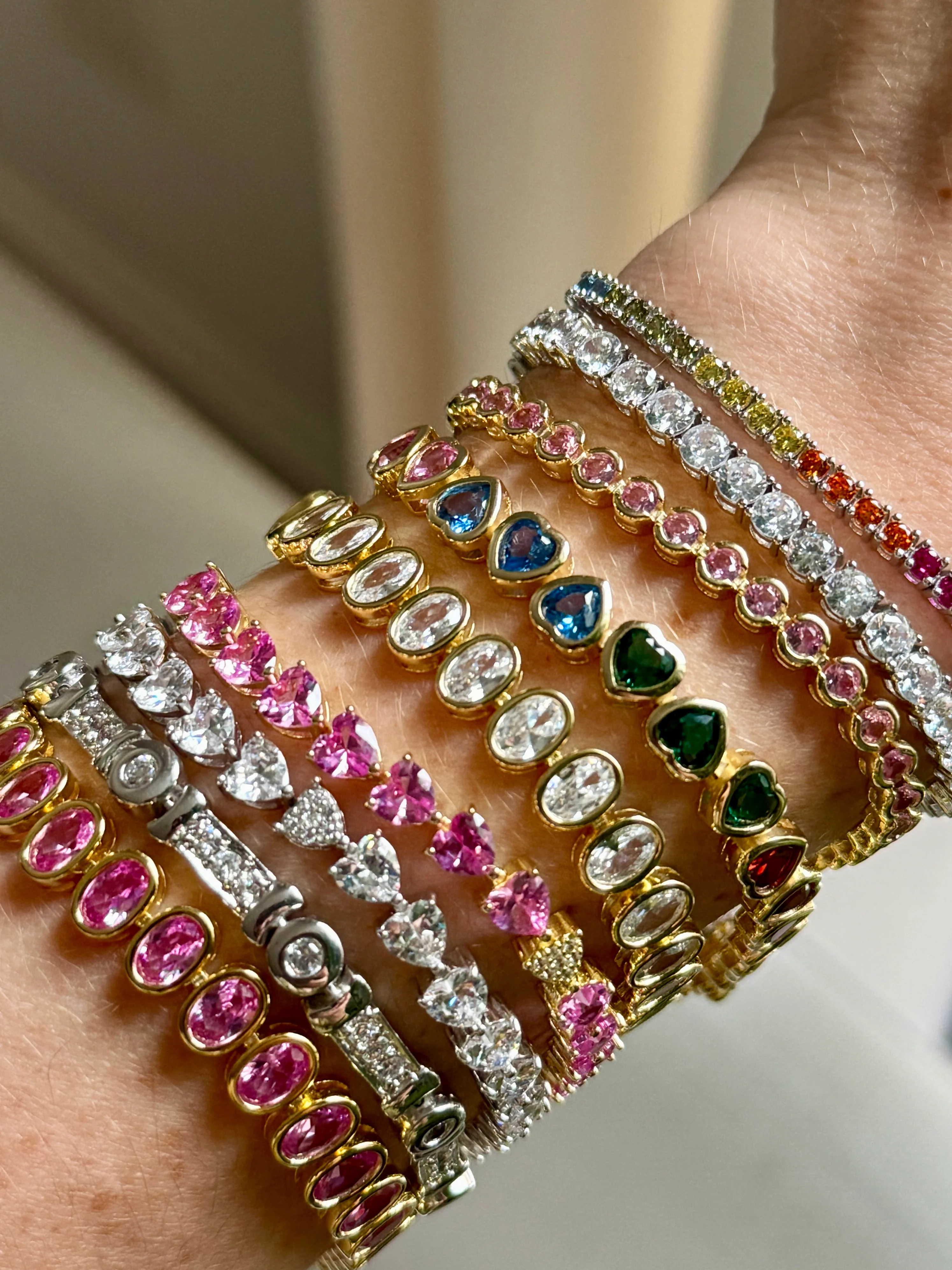 Pink, Blue or Emerald Green Crystal Heart Tennis Bracelet - Image 5