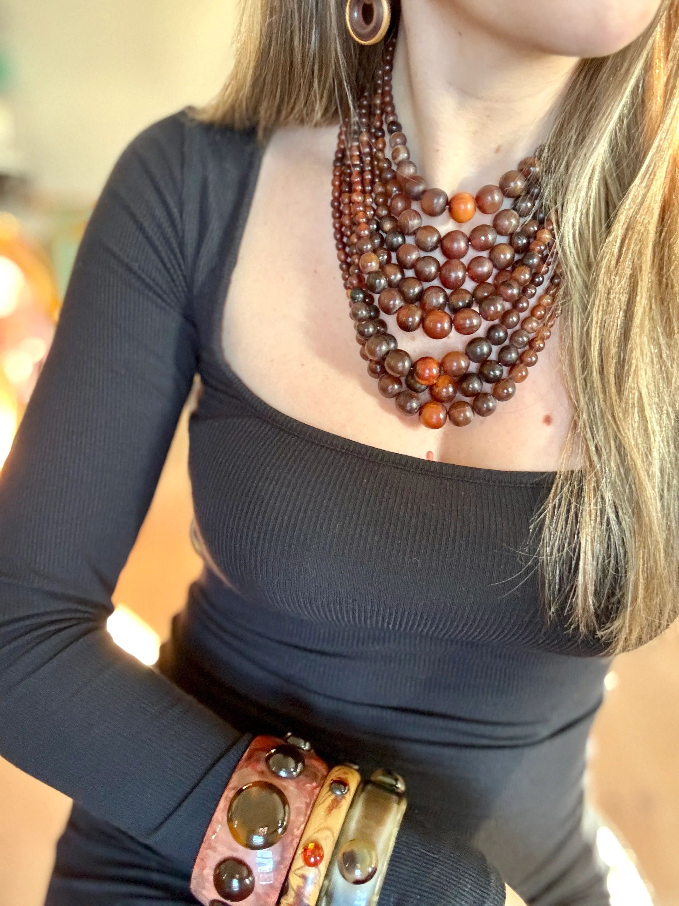 Designer Monies Couture Brown Horn Bead Necklace - Image 3