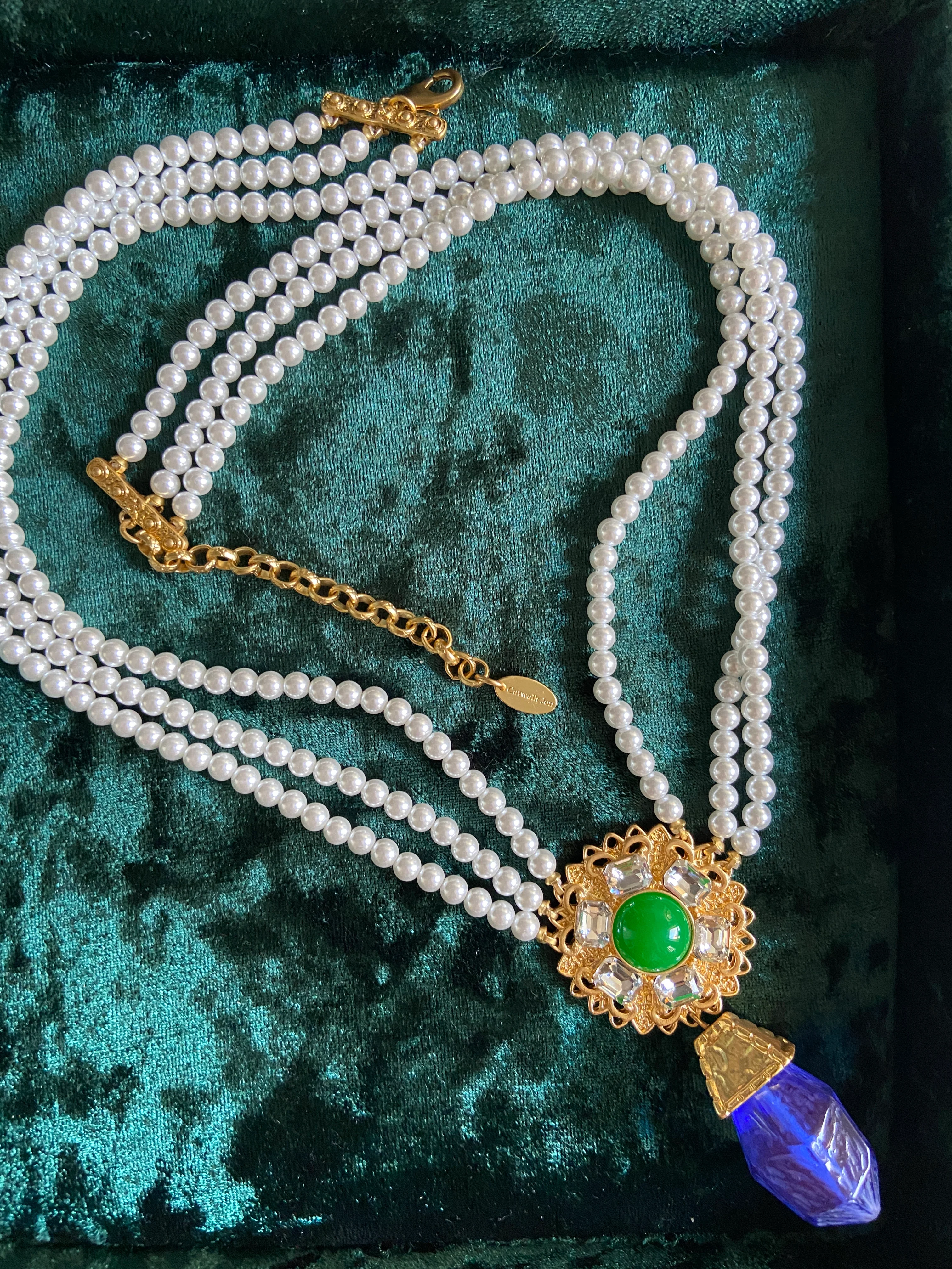 Multi-Strand Pearl Blue Jeweled Necklace - Image 5