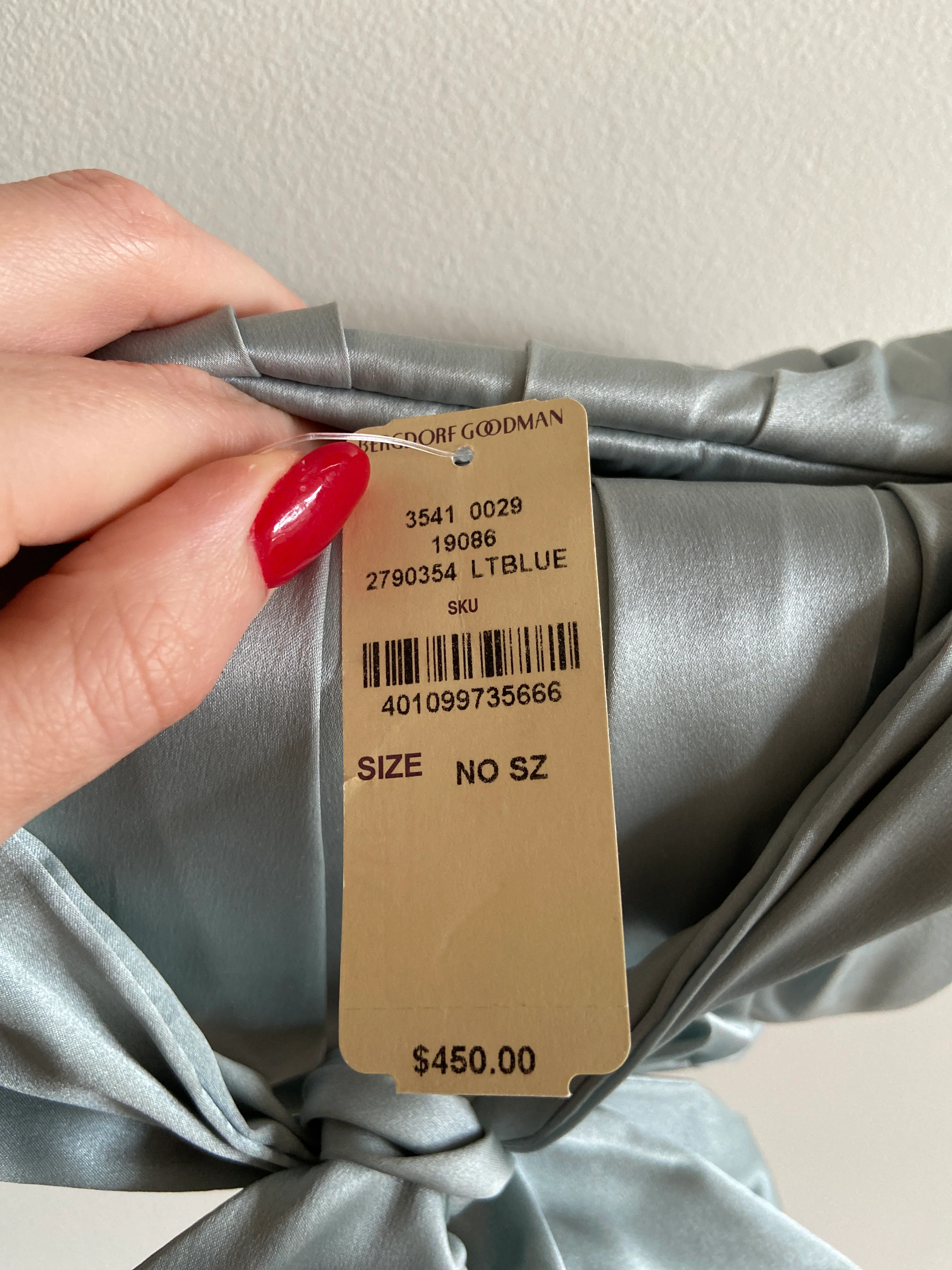 Designer Rejina Pyo Blue Satin Top Knot Bag - Image 11