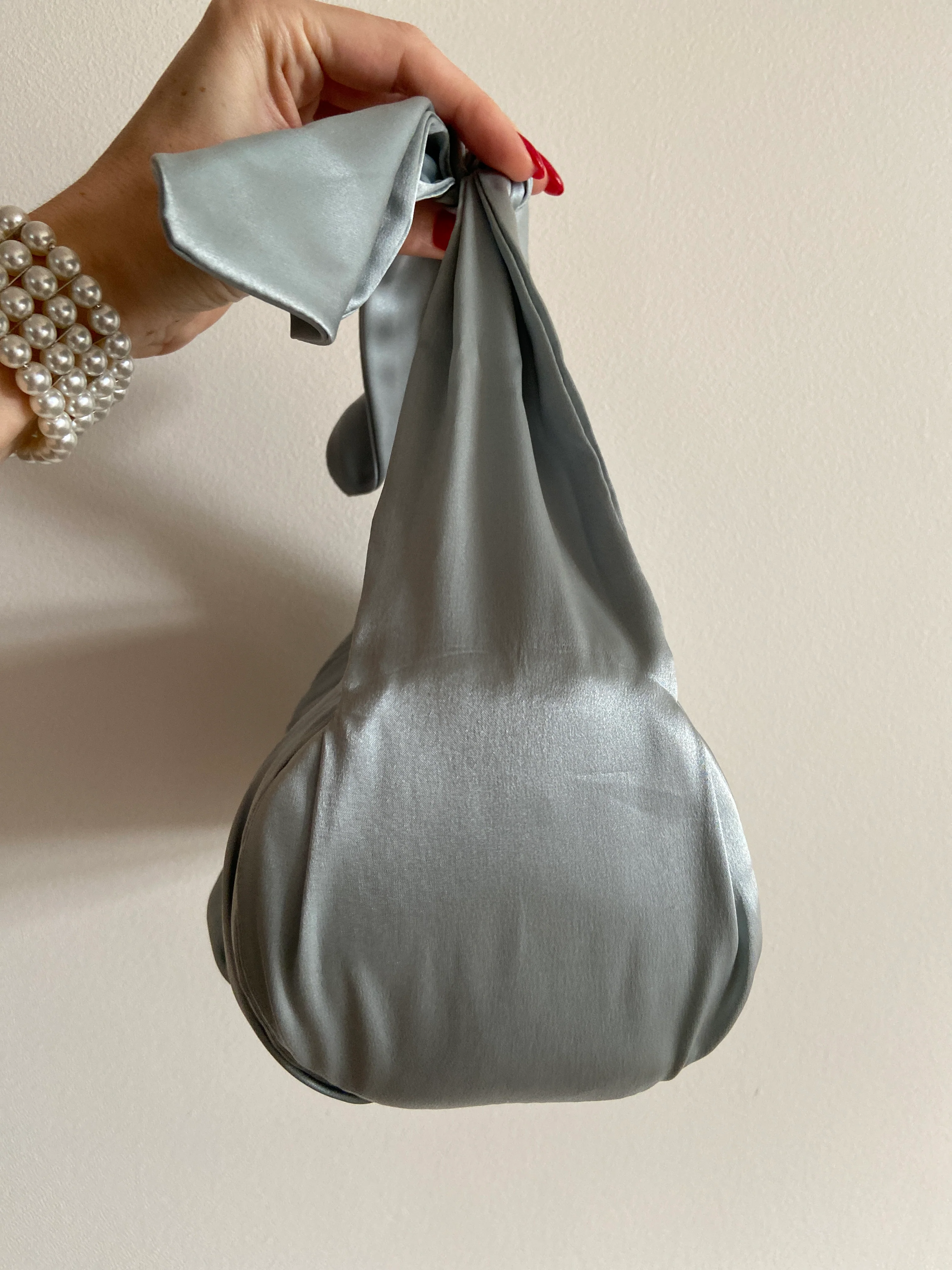 Designer Rejina Pyo Blue Satin Top Knot Bag - Image 8