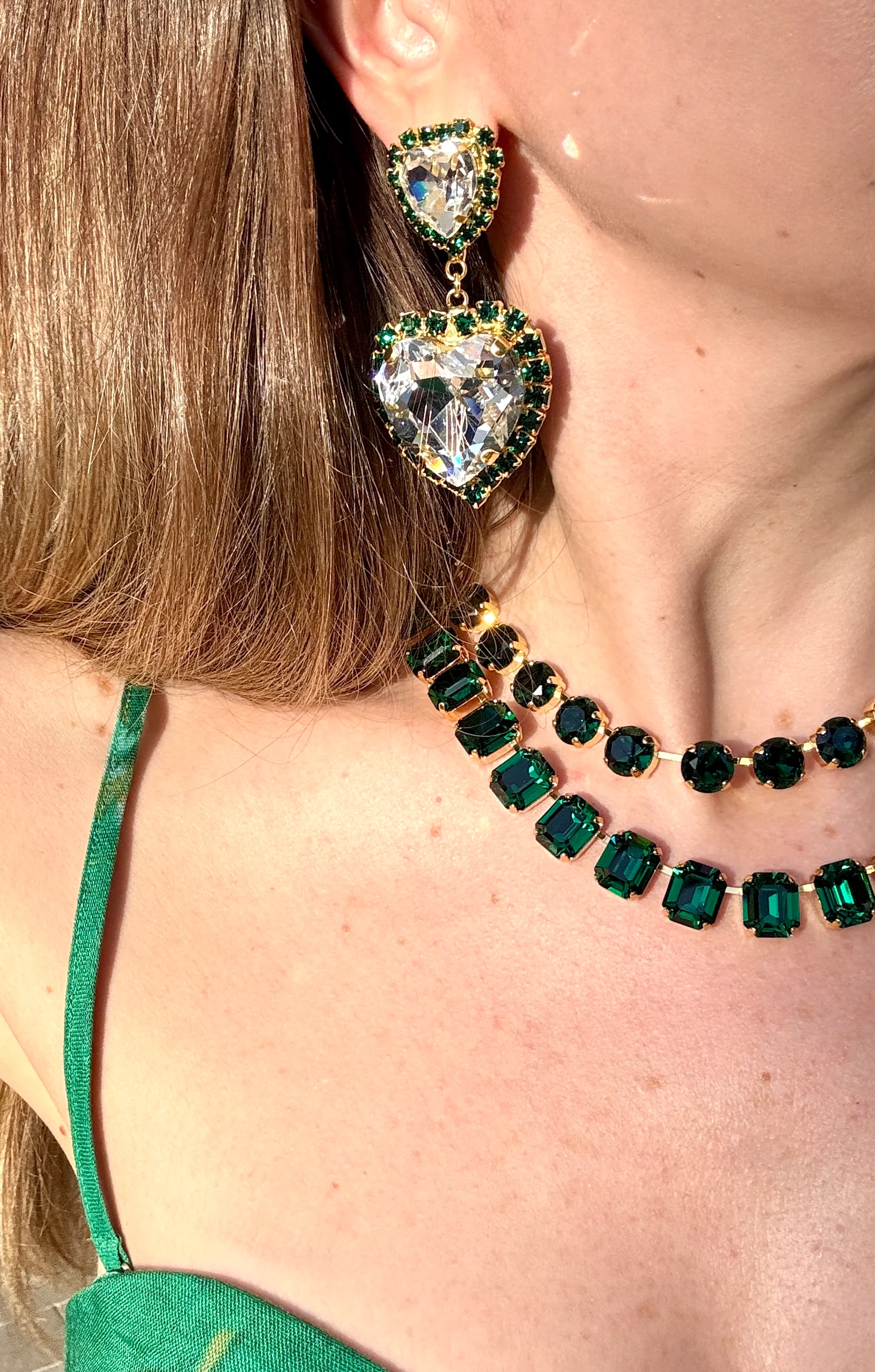 Isabella Double Emerald Heart Earrings - Image 3