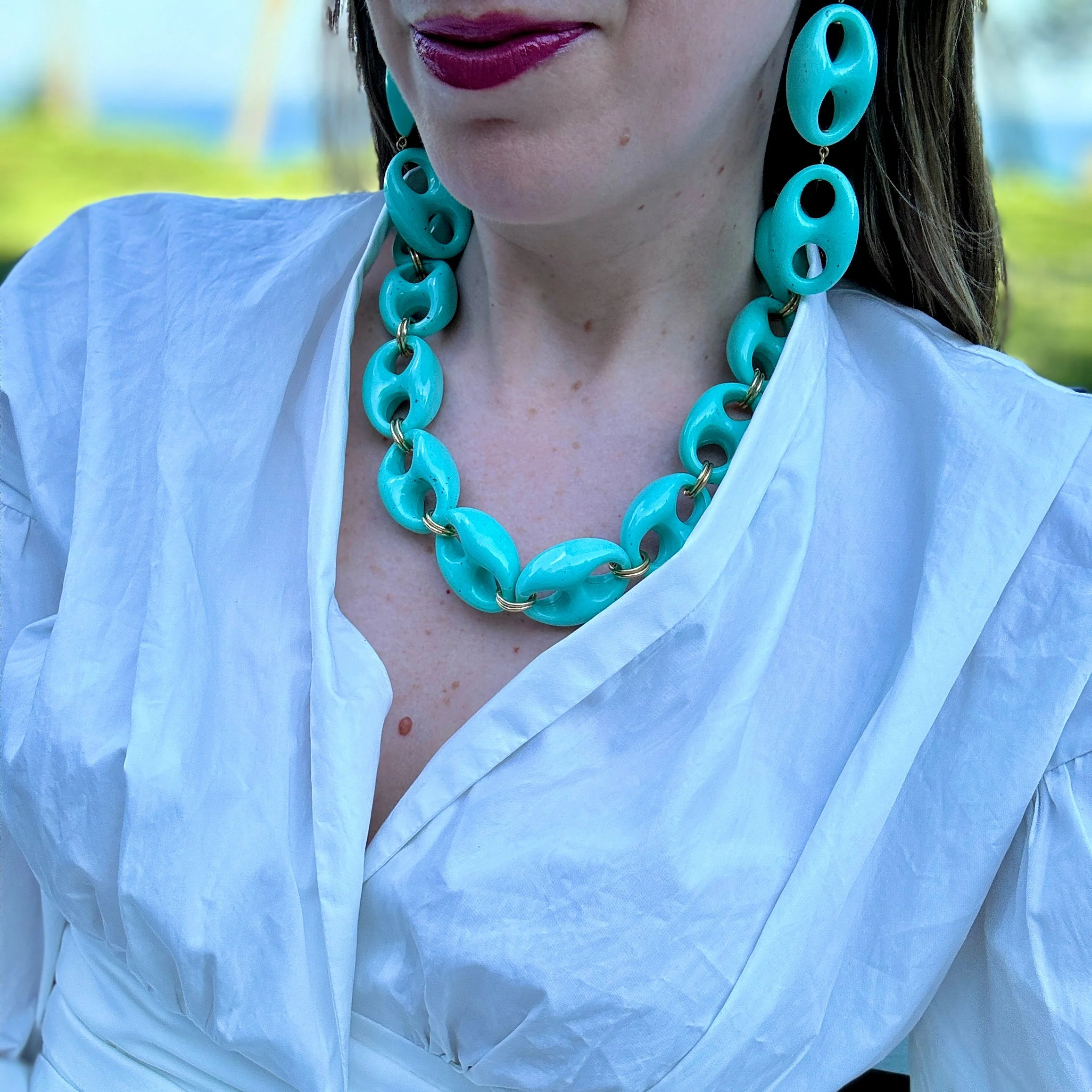 Light Turquoise Mariner Link Clip-On Earrings - Image 2