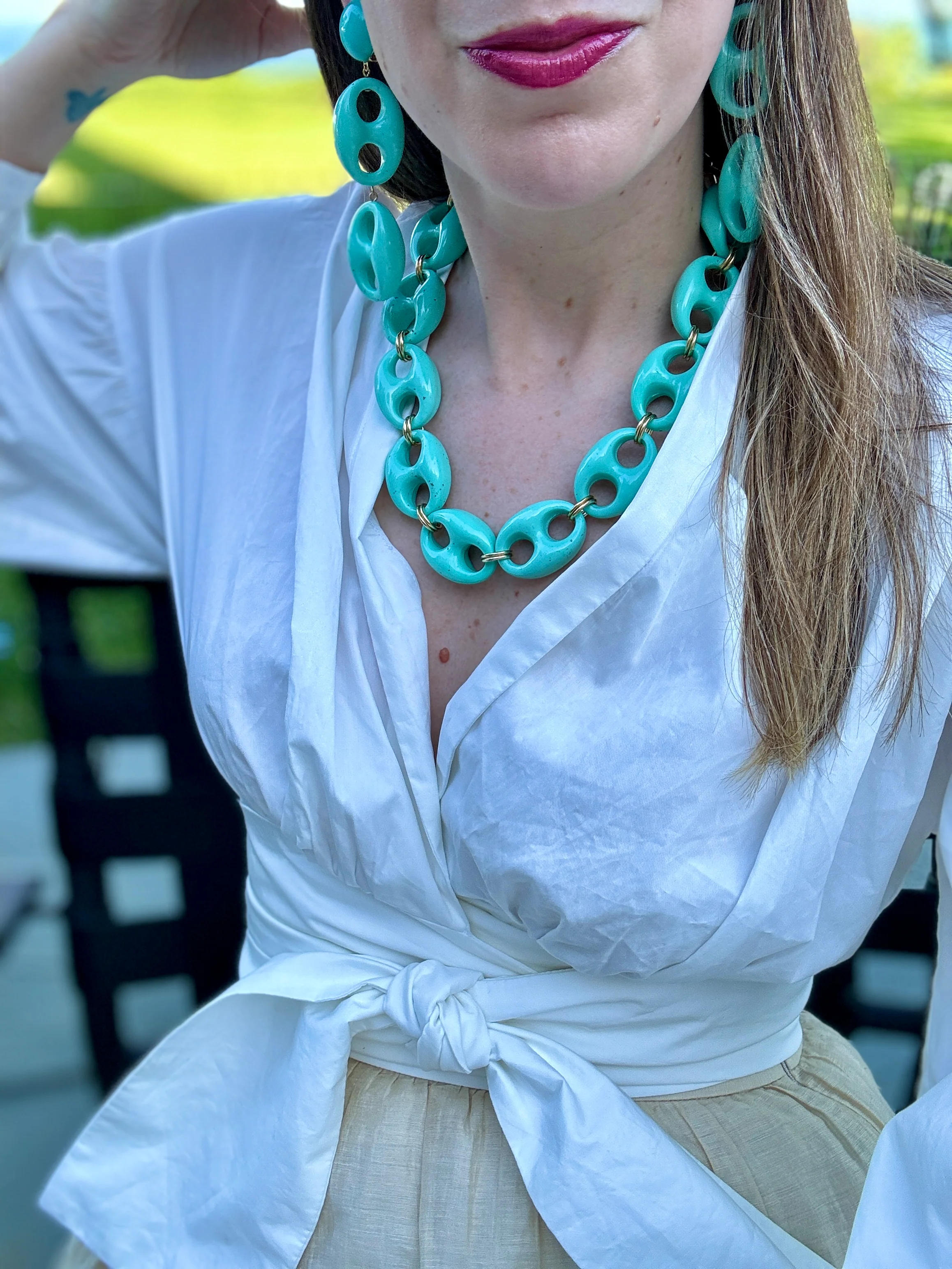 Light Turquoise Mariner Link Clip-On Earrings - Image 3