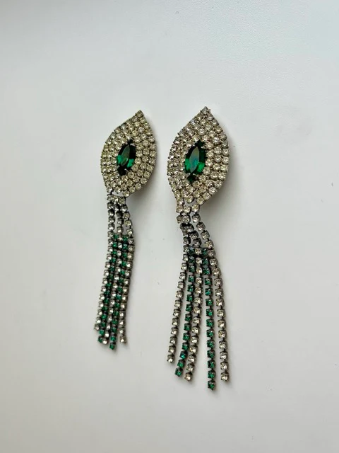Vintage 60s Emerald Crystal Cascade Earrings - Image 5