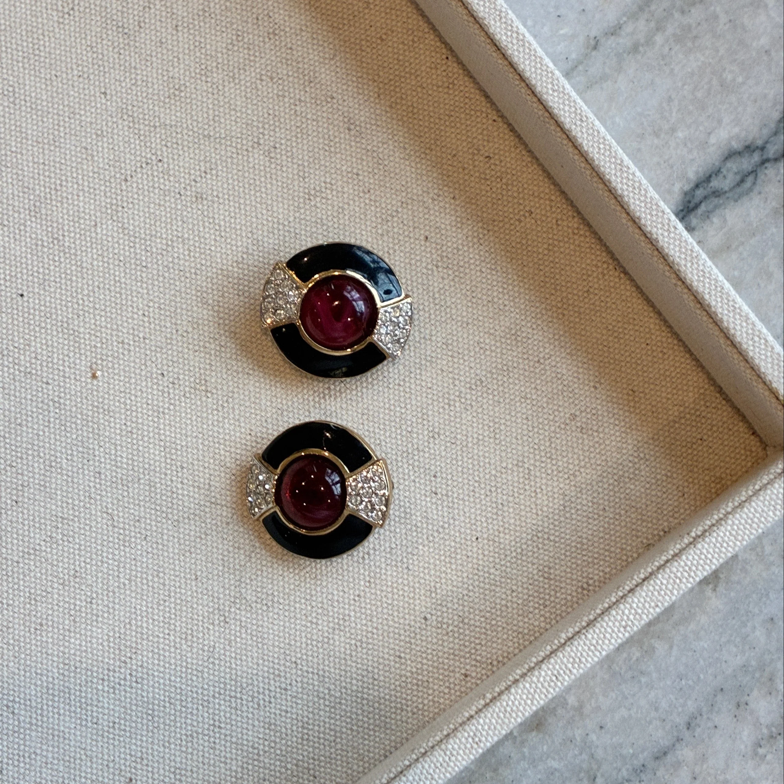 Vintage French Art Deco Red Glass Earrings - Image 3