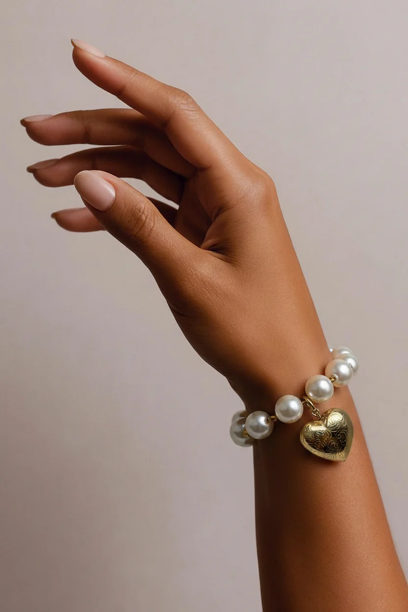 Francine Bramli XL Pearl and Gold Heart Bracelet - Image 3