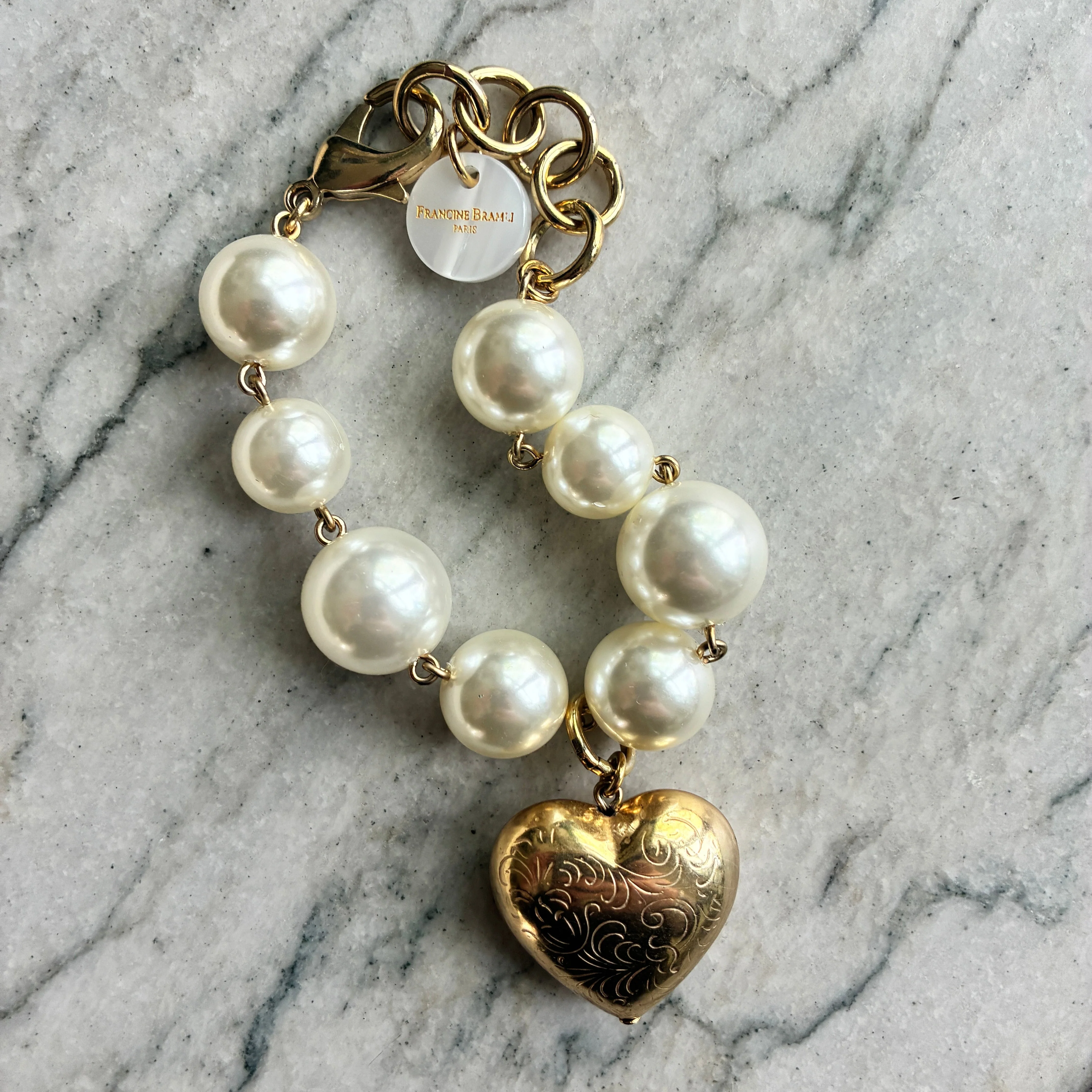 Francine Bramli XL Pearl and Gold Heart Bracelet - Image 4