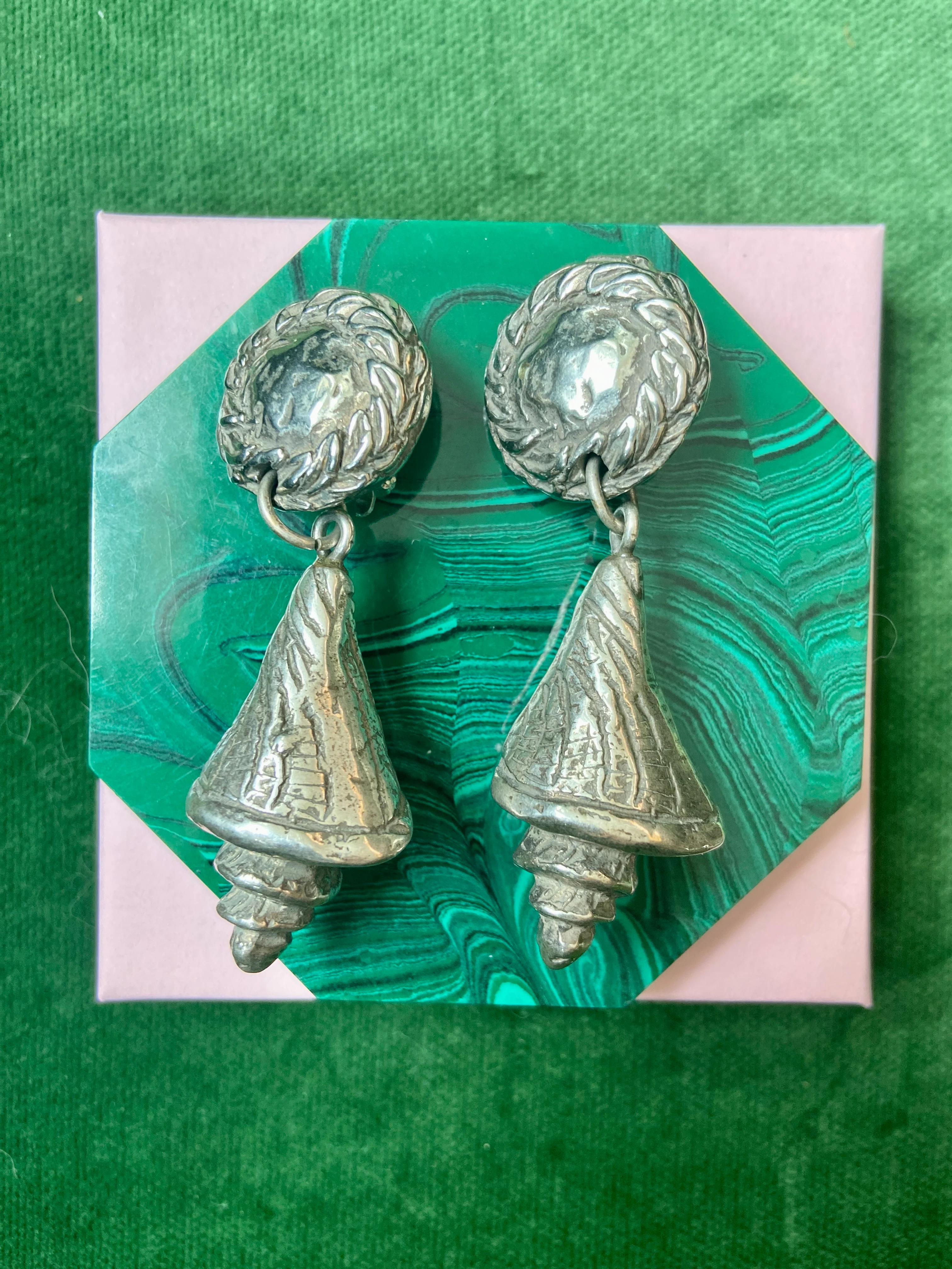 French Designer Chantal de Kerouartz Silver Shell Statement Earrings - Image 5