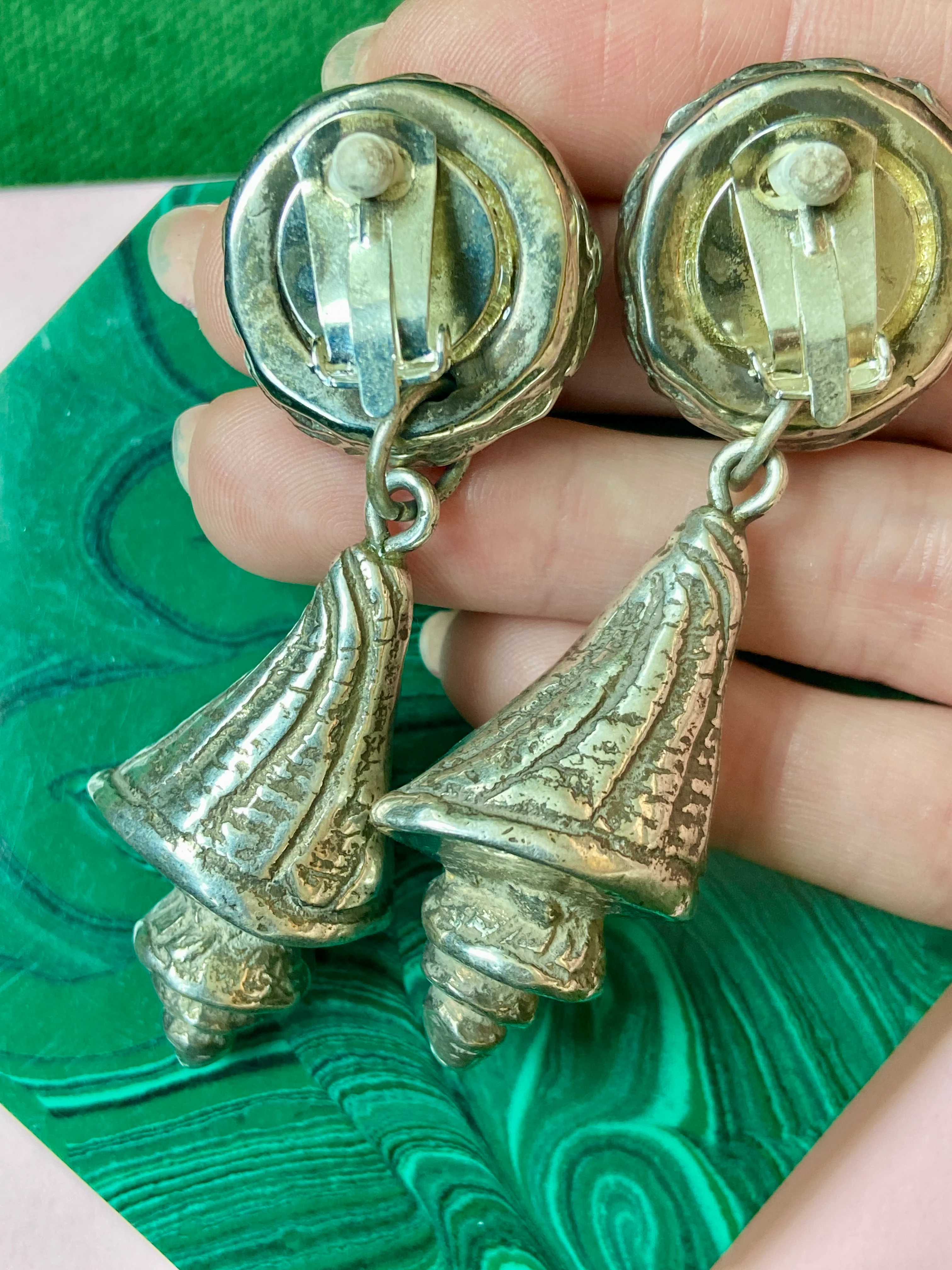 French Designer Chantal de Kerouartz Silver Shell Statement Earrings - Image 7