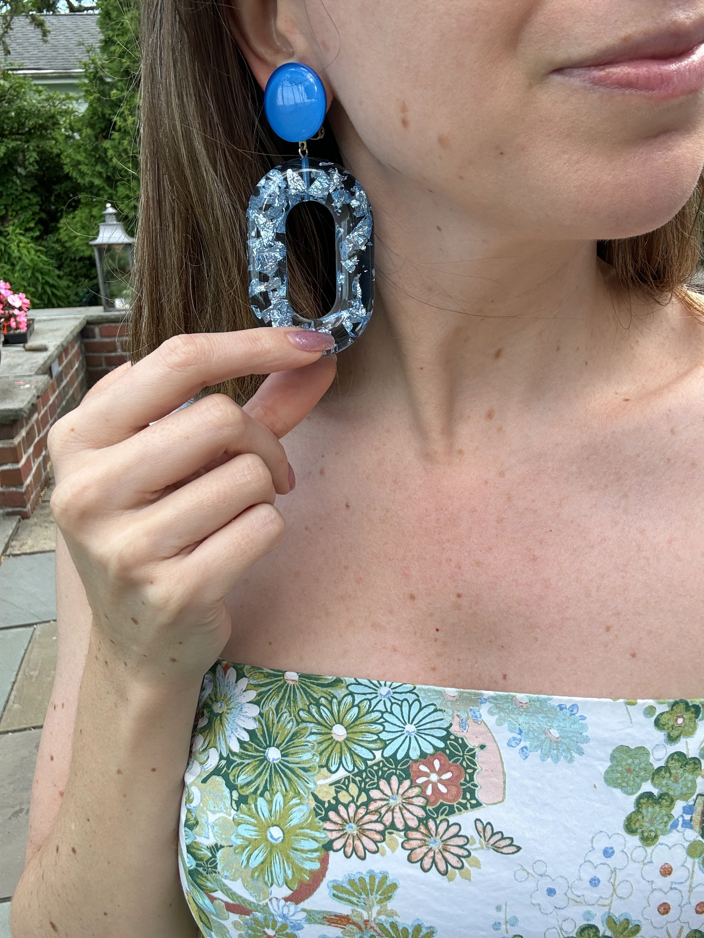 French Designer Francine Brami Light Blue and Silver Clip-On Earrings - Image 3