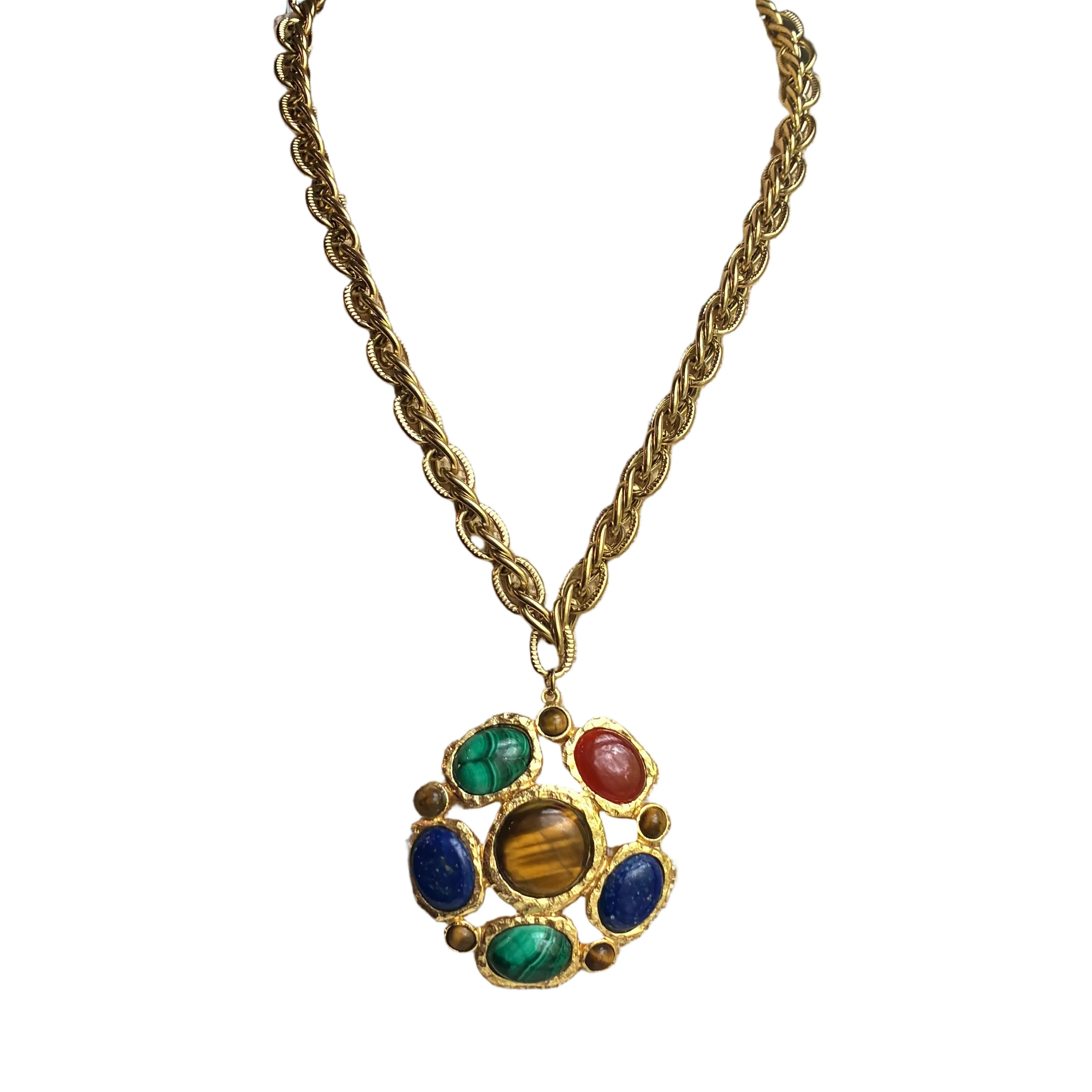 French Malachite Pendant Necklace
