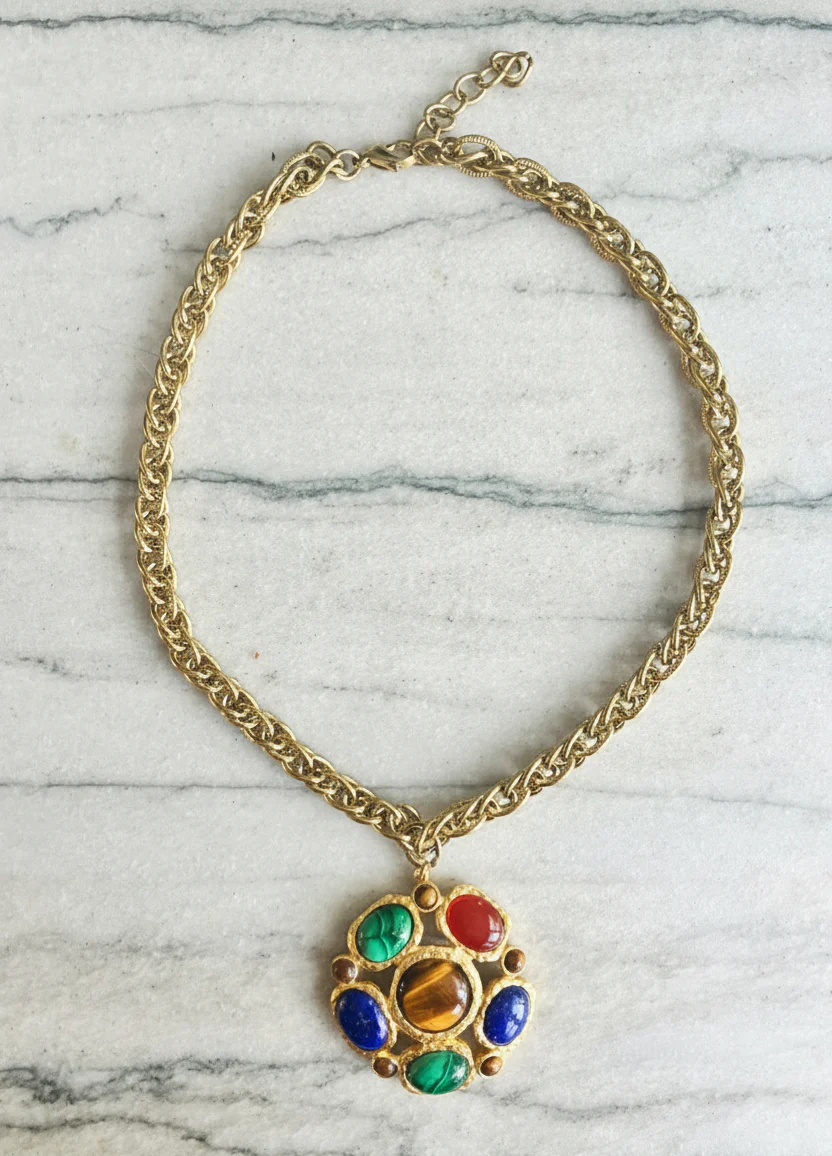 French Malachite Pendant Necklace - Image 2