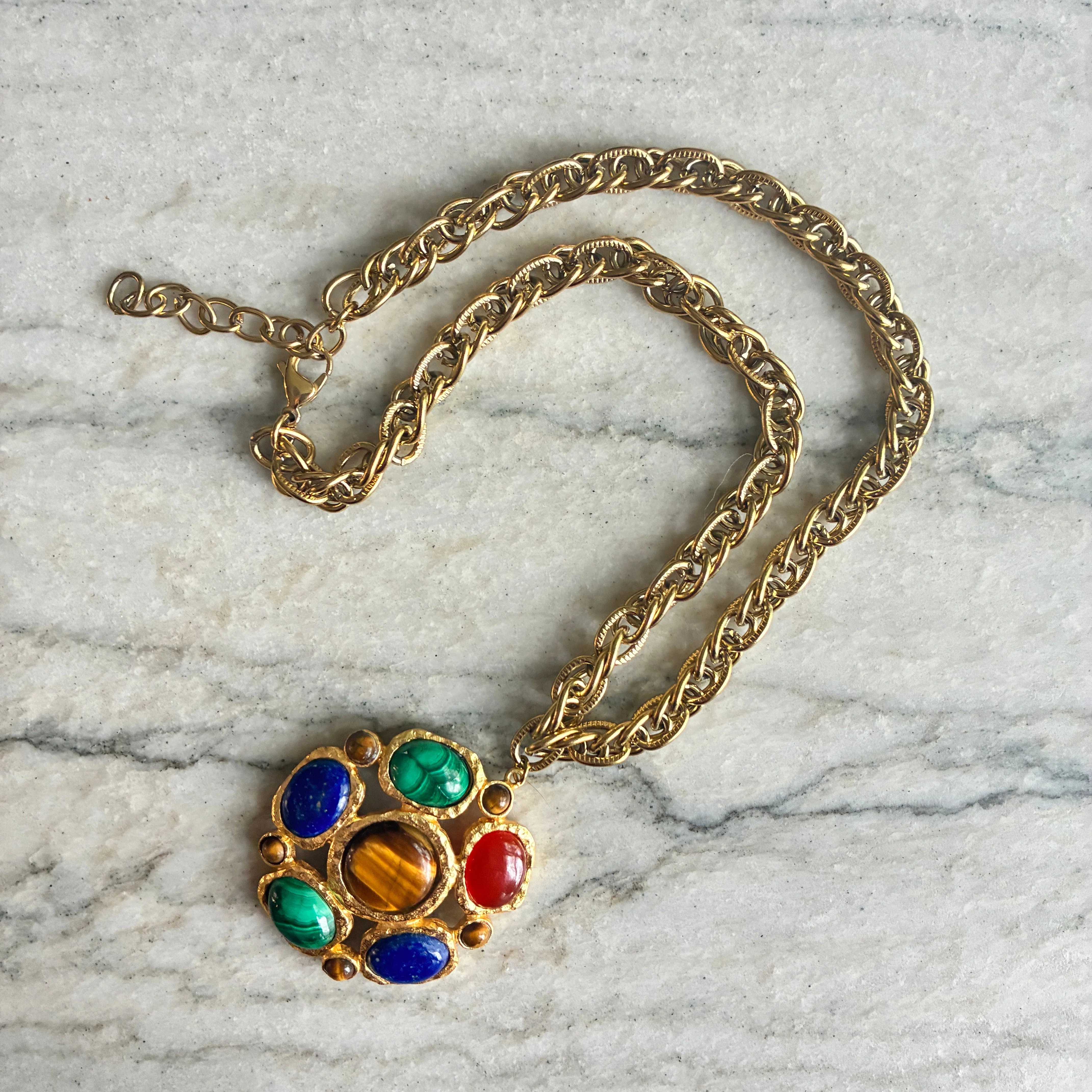 French Malachite Pendant Necklace - Image 3