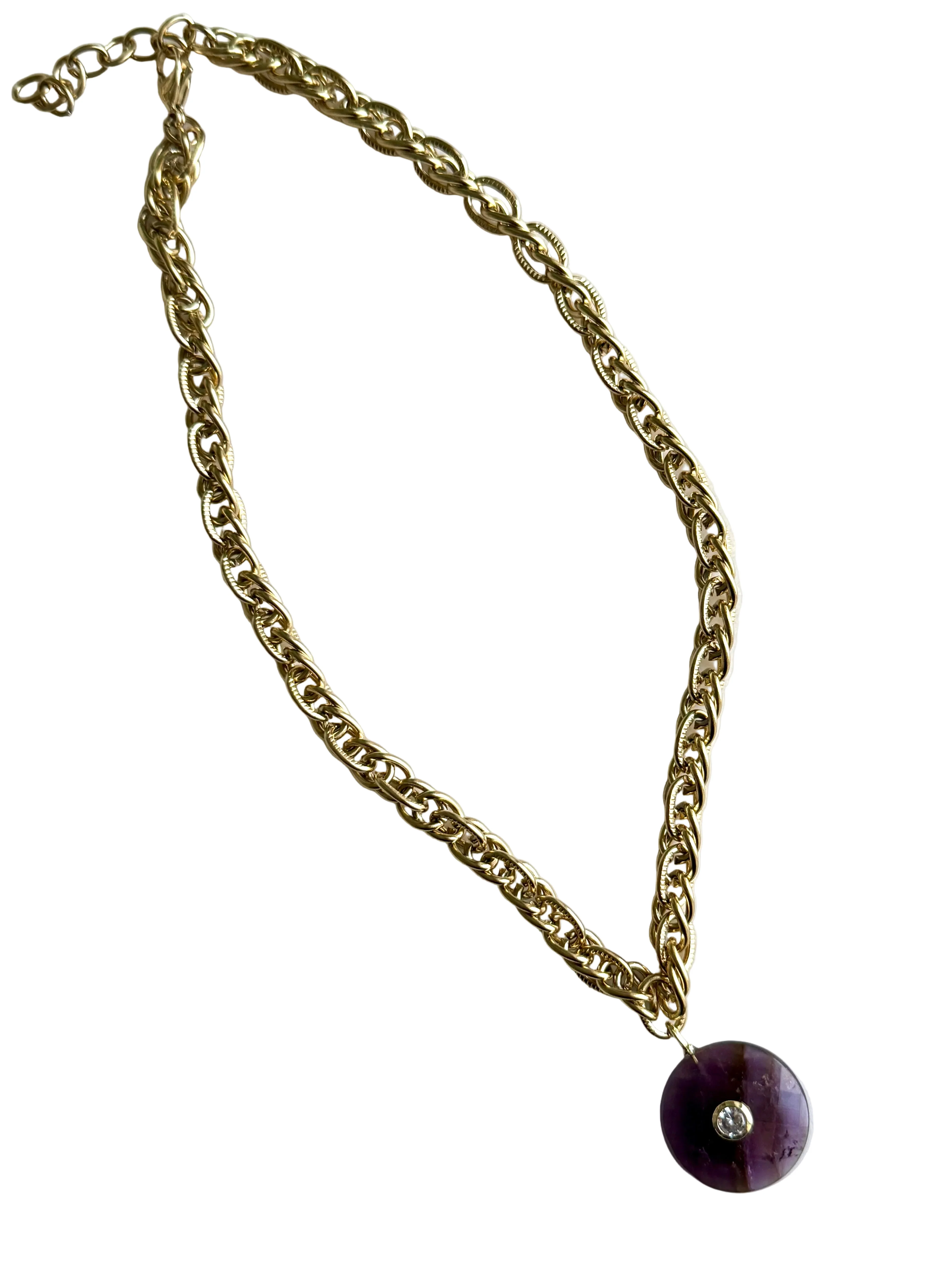 French Round Amethyst Pendant Necklace - Image 3