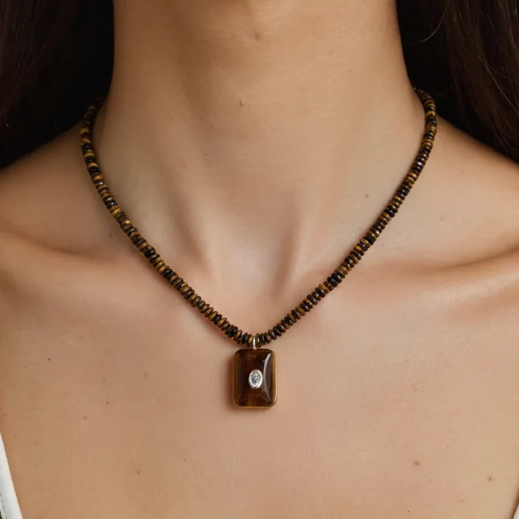 French Tiger's Eye Pendant Necklace - Image 2