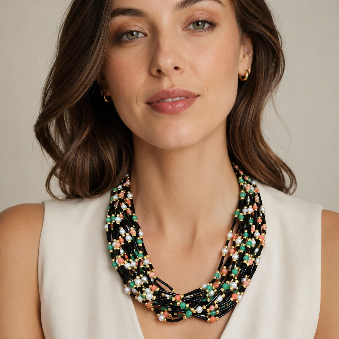 French Vintage Multi-Strand Beaded Necklace - Image 2