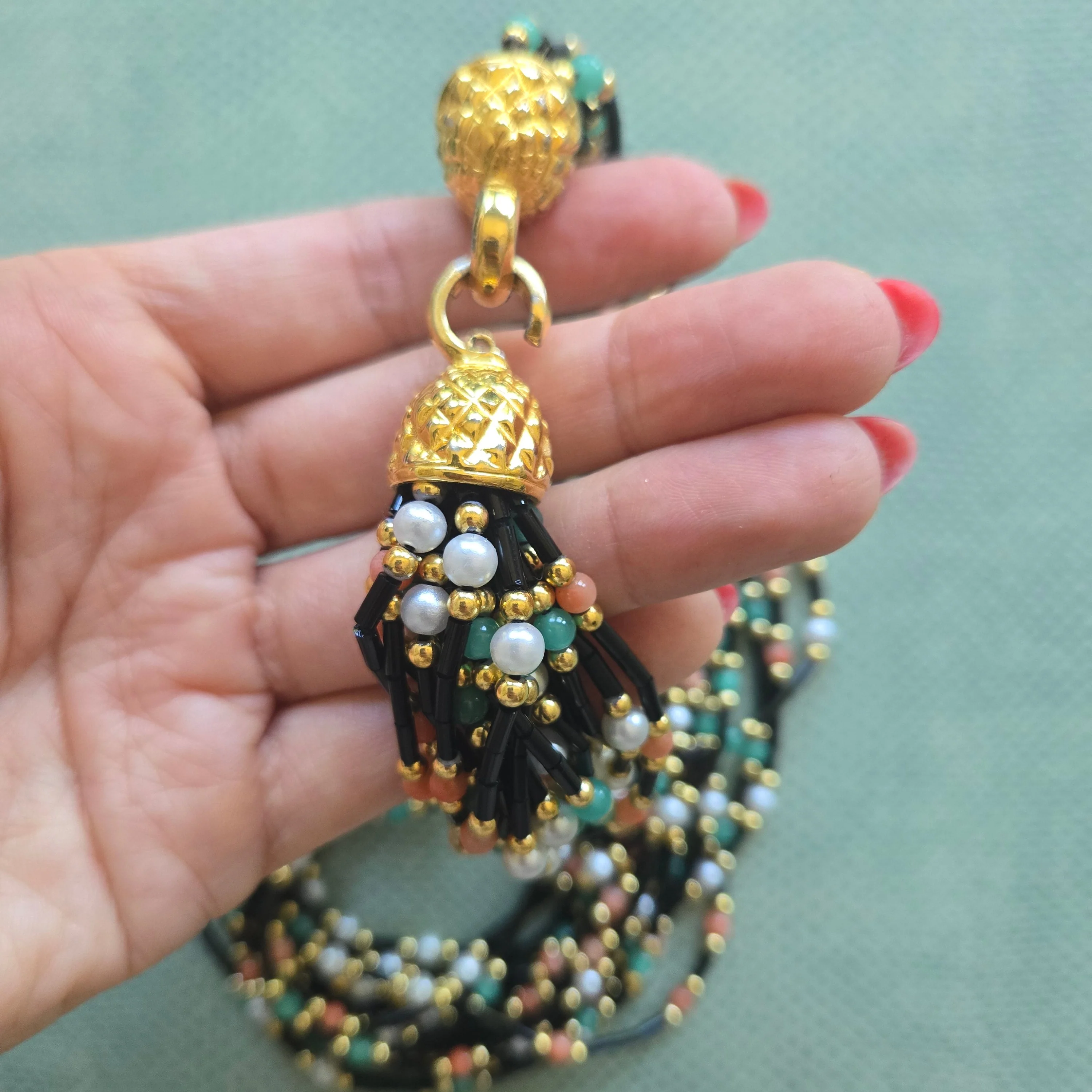 French Vintage Multi-Strand Beaded Necklace - Image 3