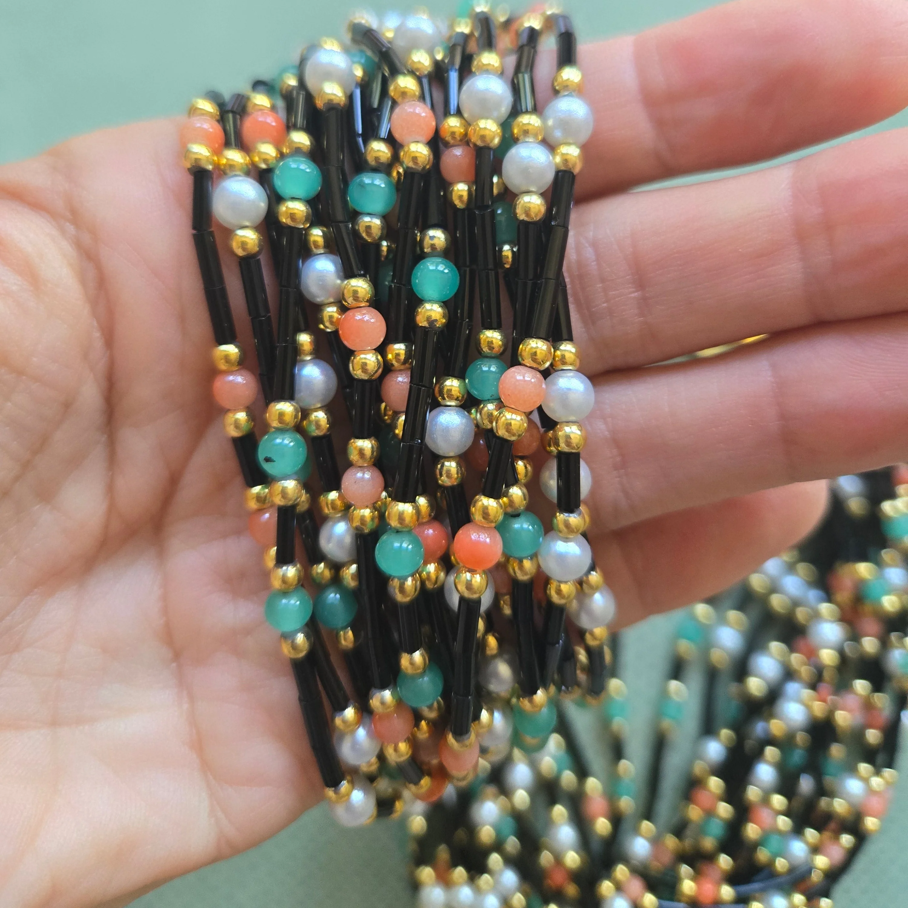 French Vintage Multi-Strand Beaded Necklace - Image 4