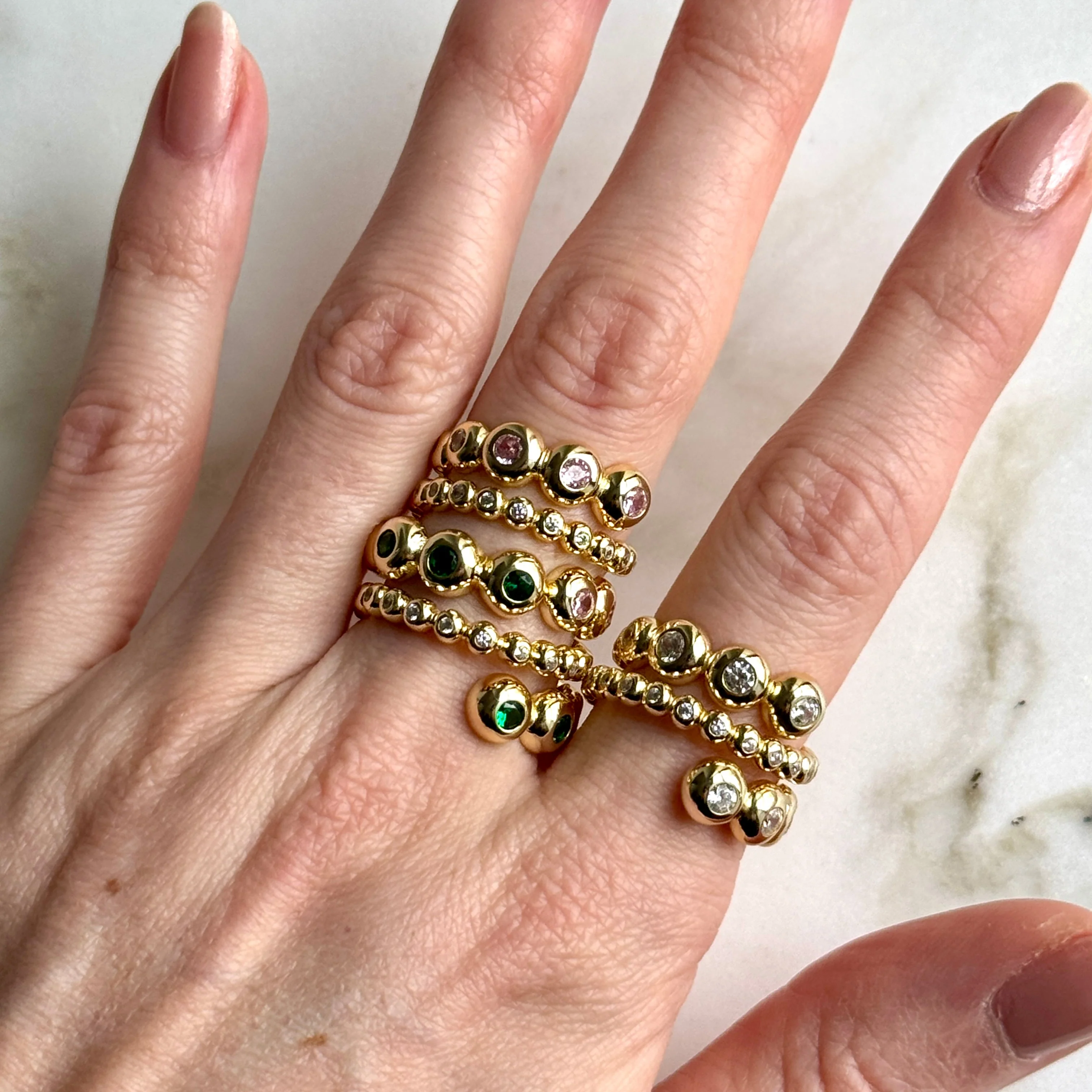Gilt Sterling Bezel Diamond Crystal Ring Sizes 6 7 8 - Image 2