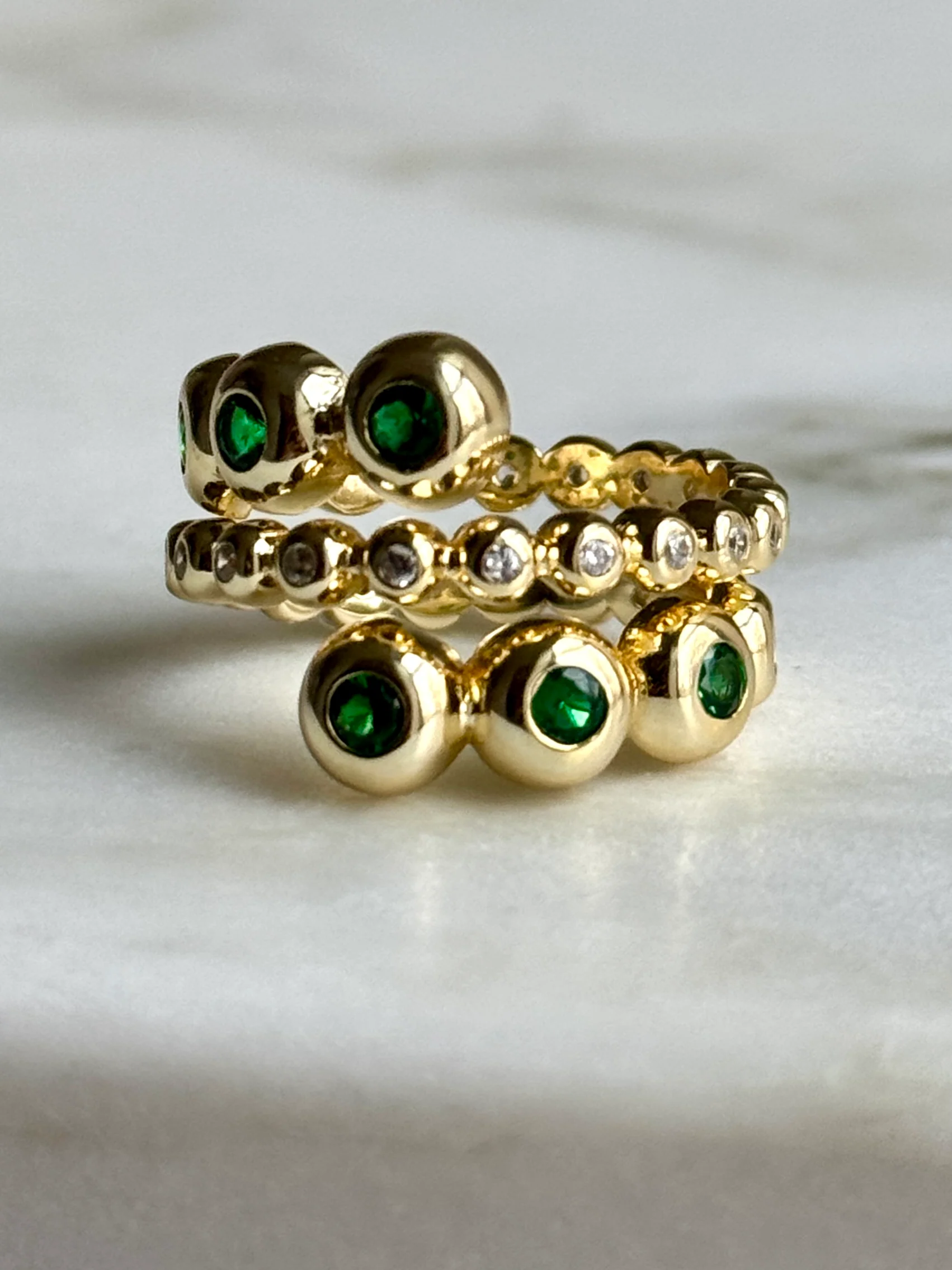 Gilt Sterling Bezel Emerald Crystal Ring Sizes 6 7 8 - Image 3