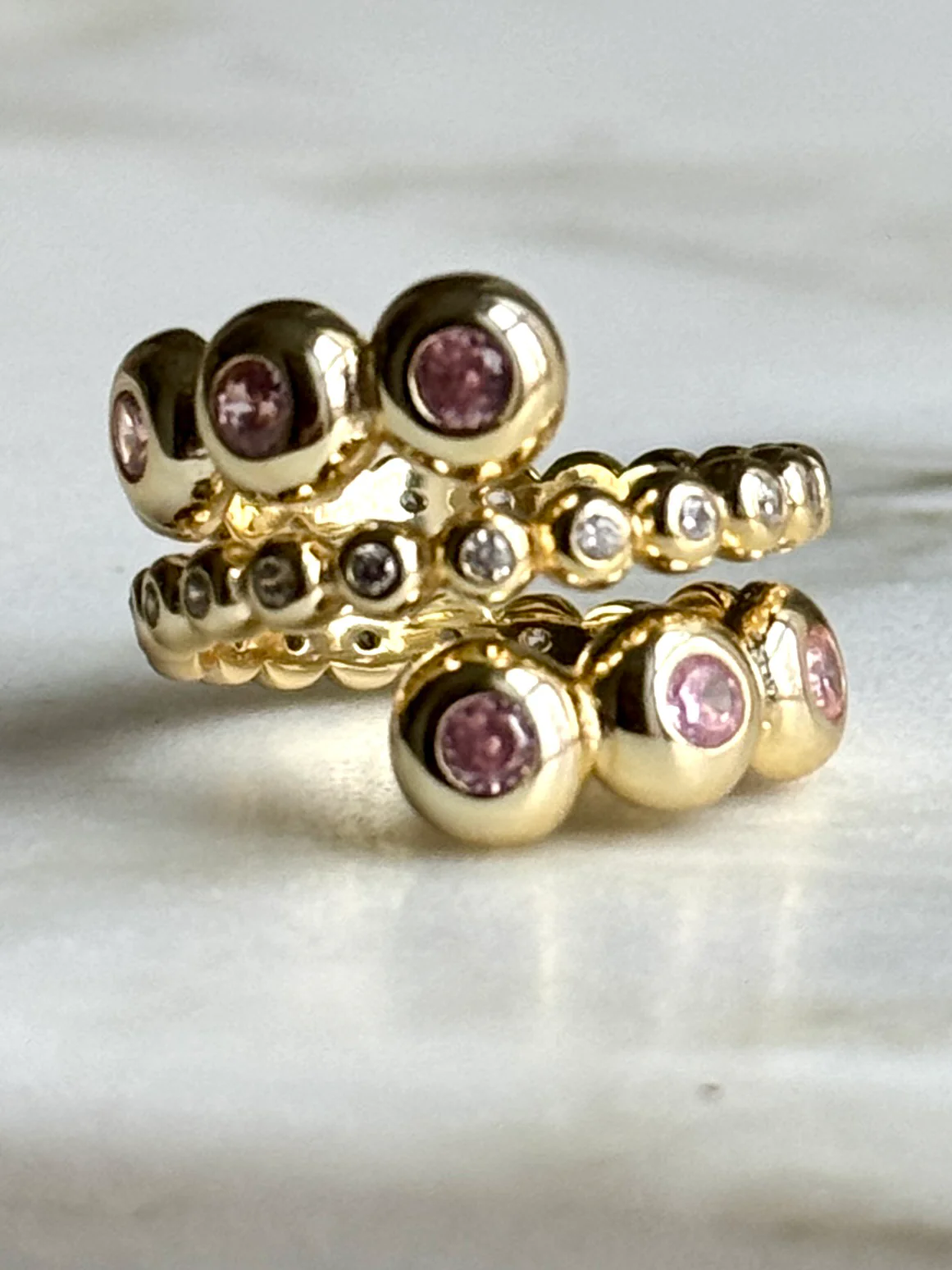 Gilt Sterling Bezel Pink Crystal Ring Sizes 6 7 8 - Image 3