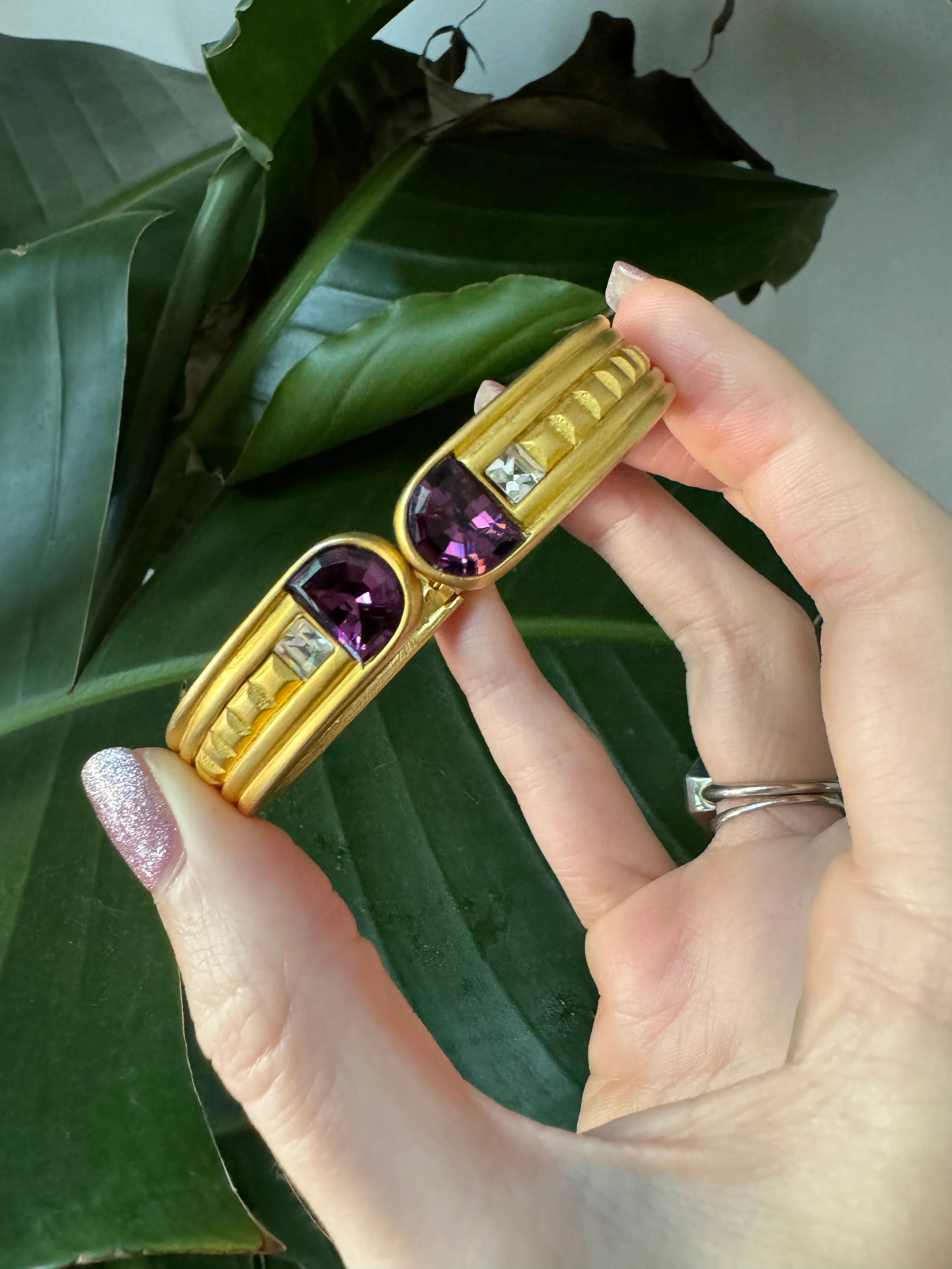 Givenchy Etruscan Brushed Gold Purple Crystal Bracelet - Image 4