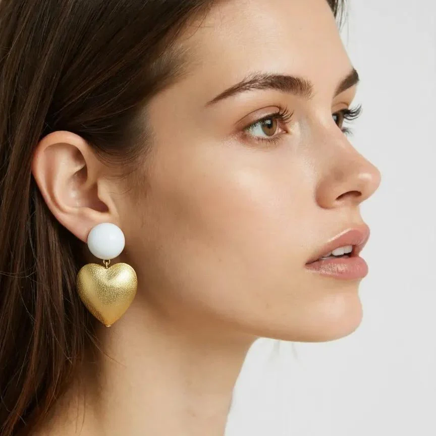 French Designer Gold Heart Clip Earrings - Image 2