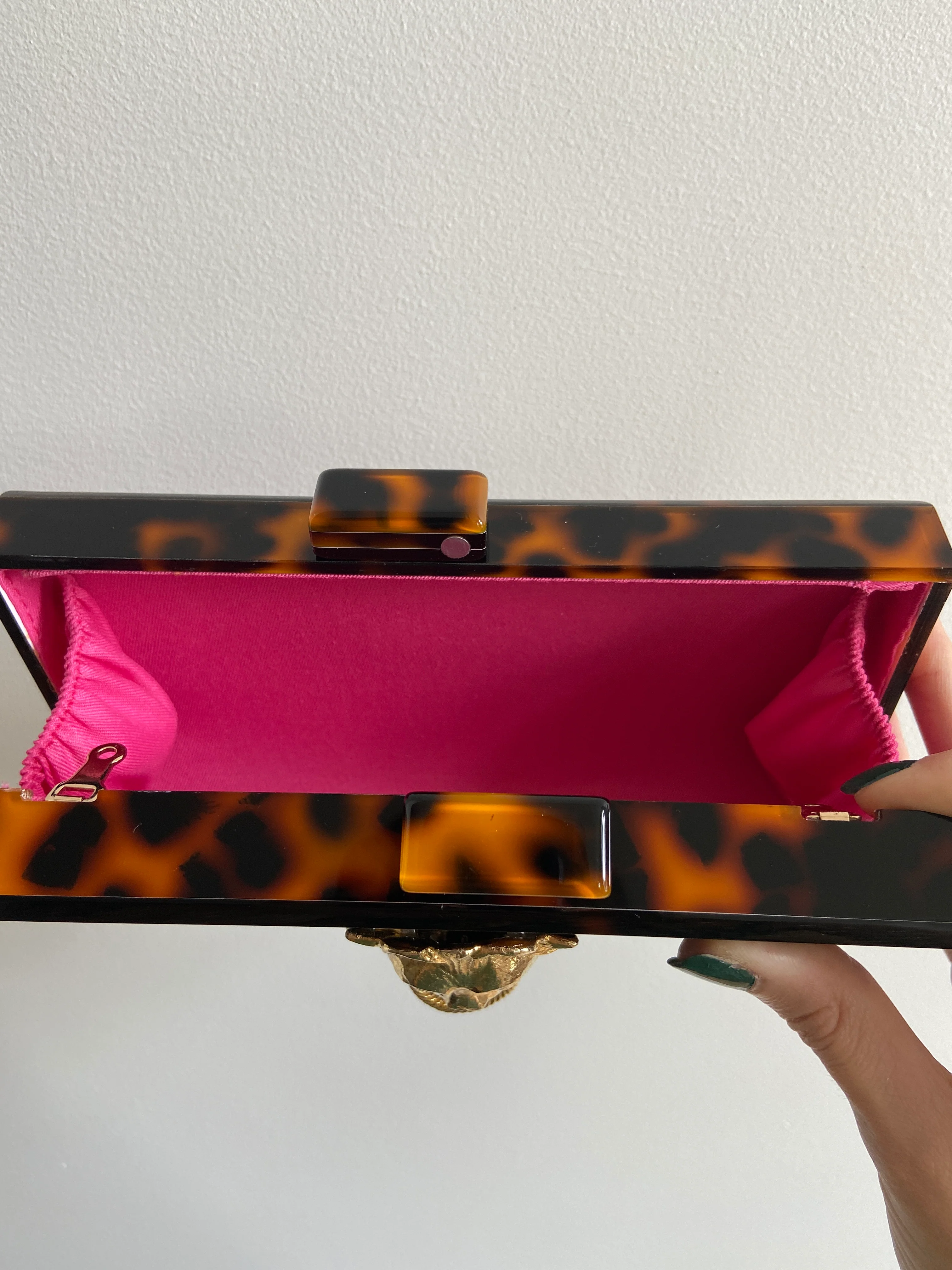 Gold Lion Tortoise Lucite Box Clutch - Image 3
