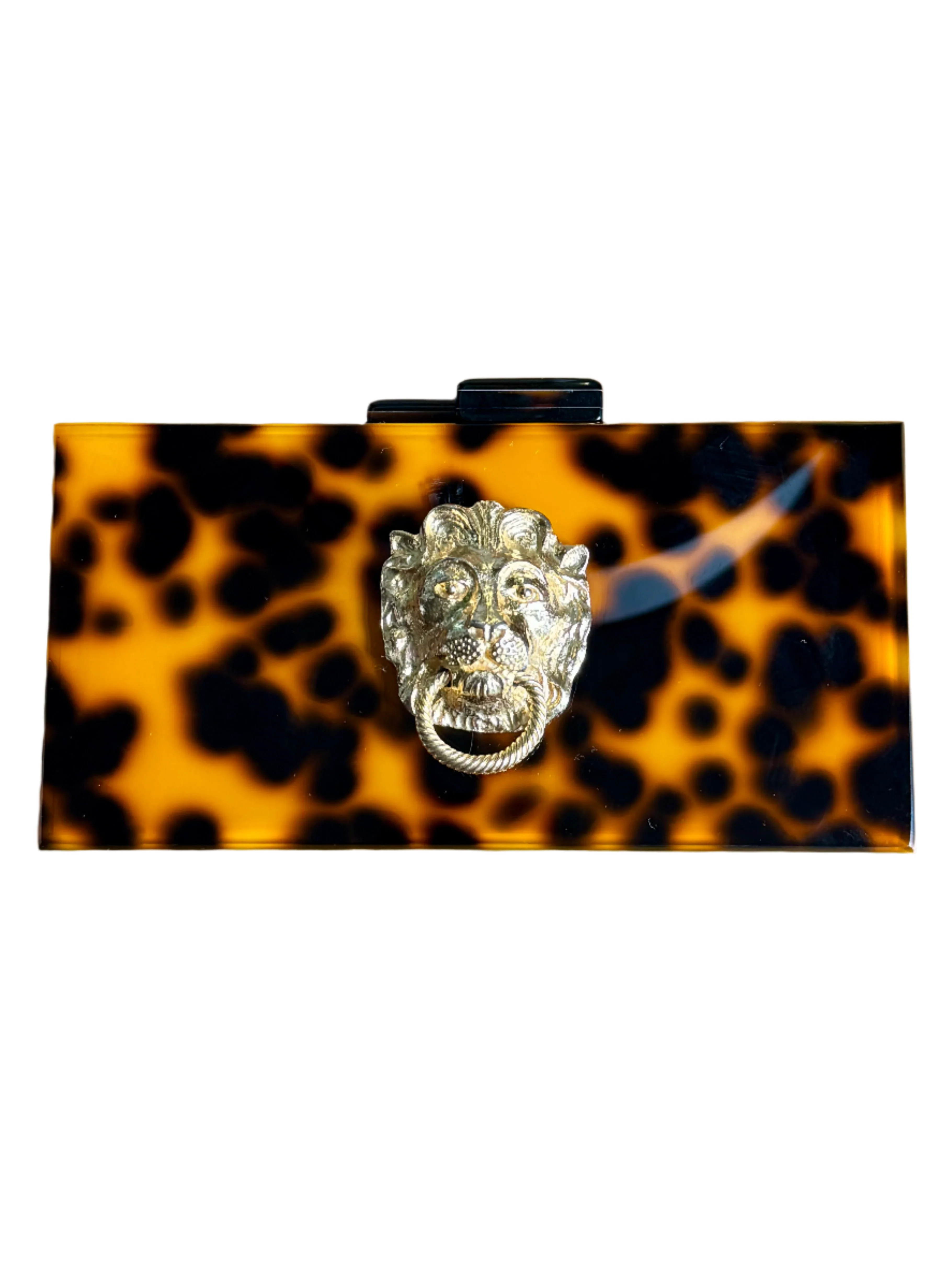 Gold Lion Tortoise Lucite Box Clutch - Image 5