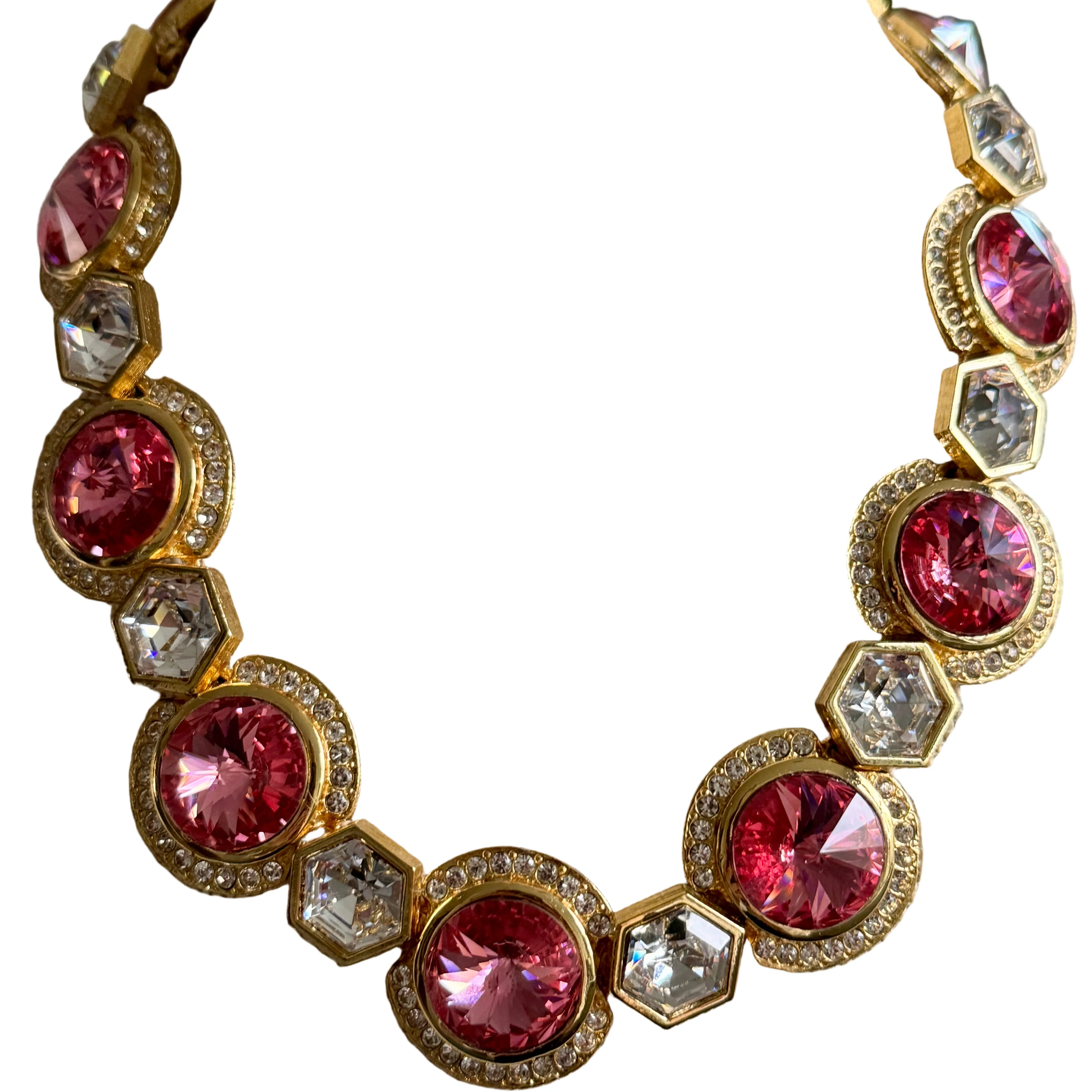 Gorgous 1980s Vintage Pink Crystal Statement Necklace