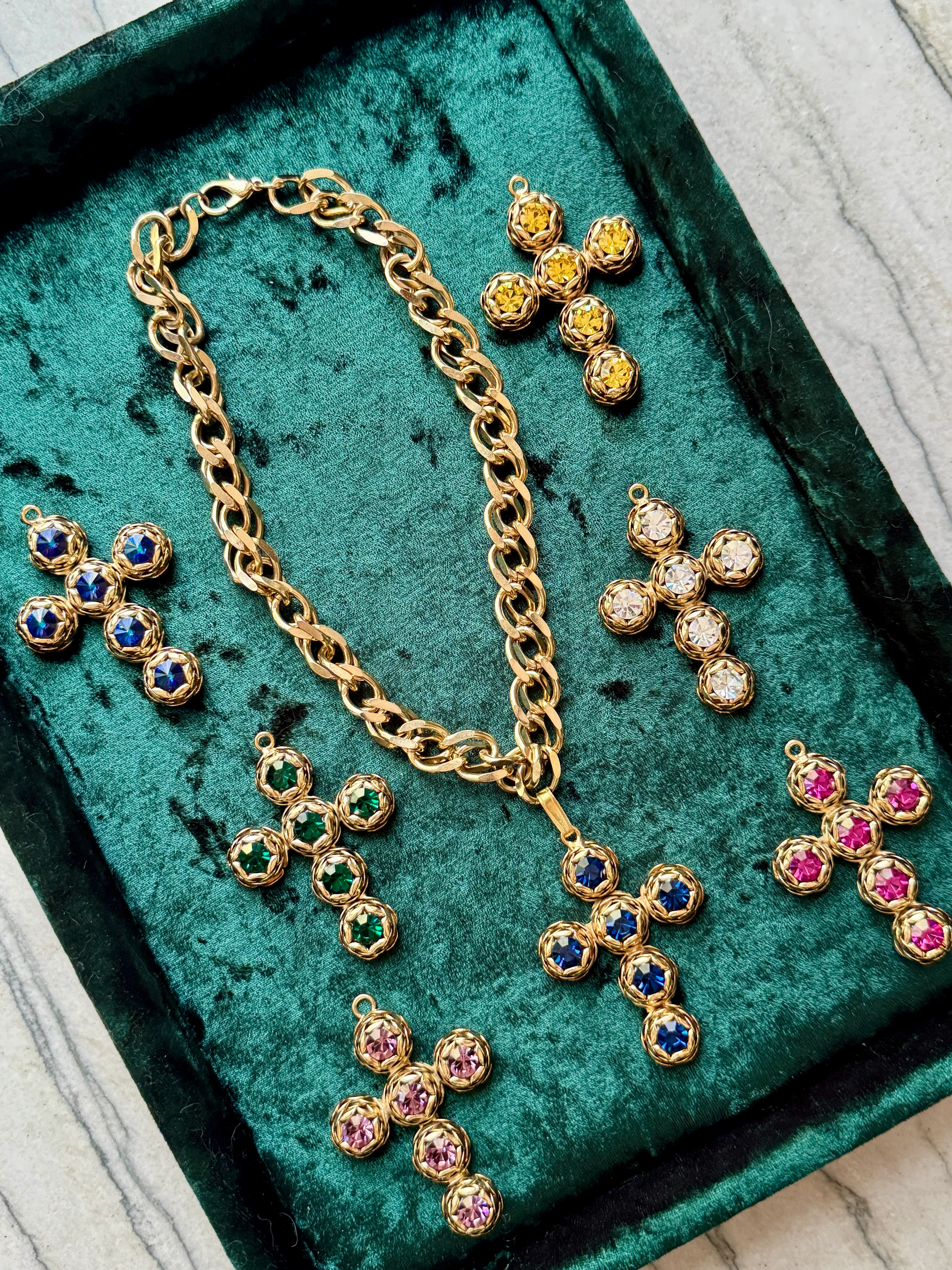 Italian Gold & Crystal Cross Pendant - Image 6