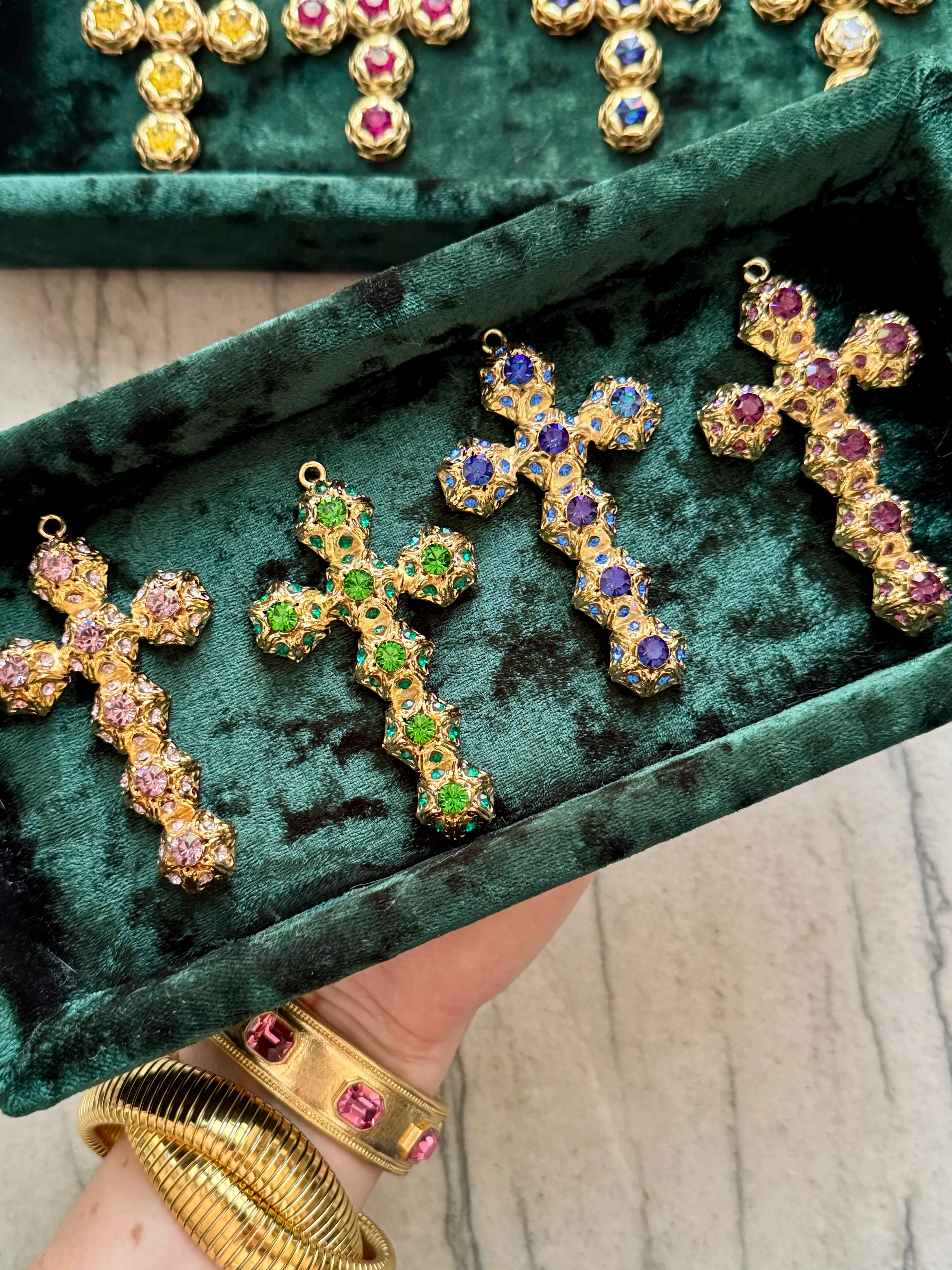 Italian Chanel Metal Crystal Cross - Image 3