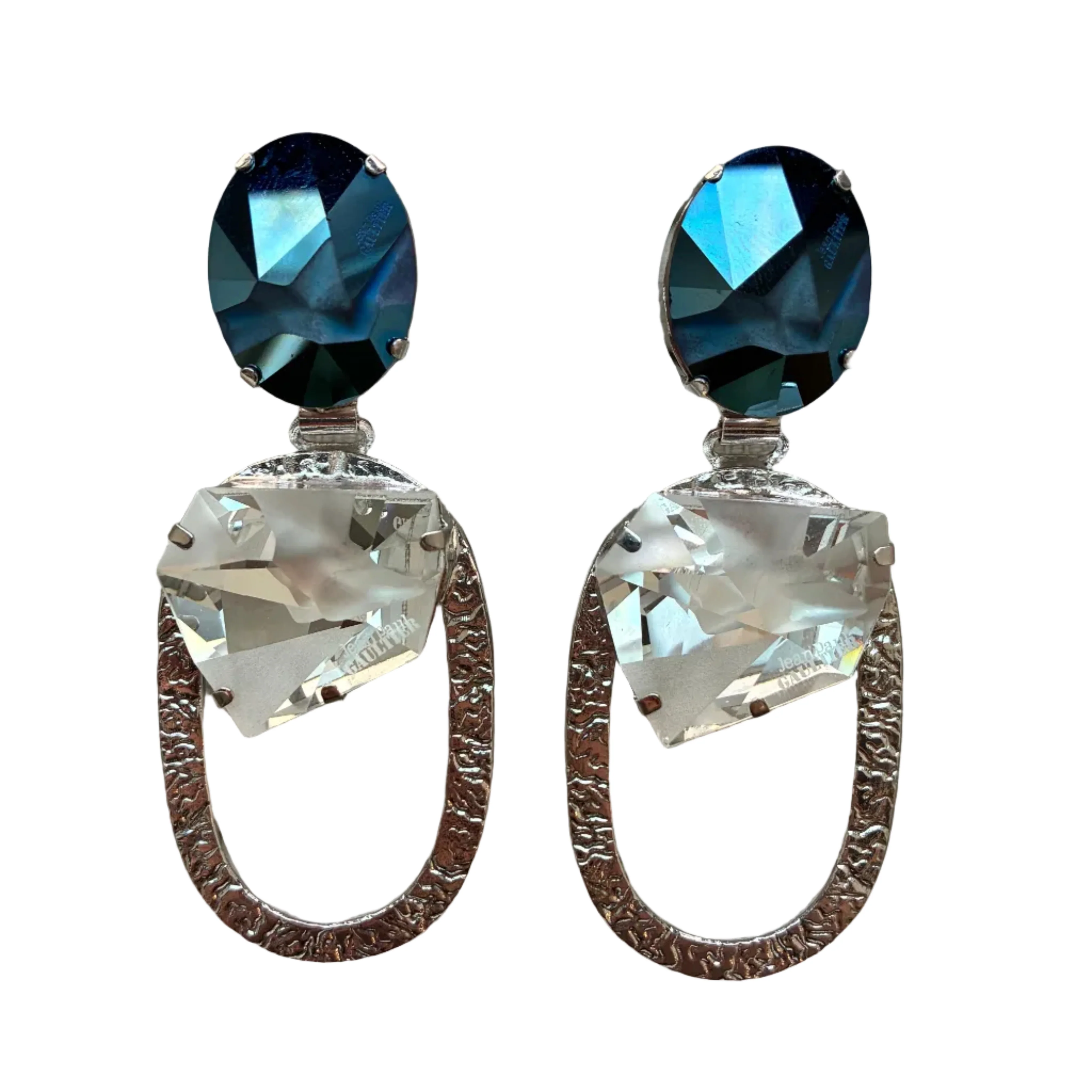 Jean Paul Gautier Clear and Blue Oval Earrings
