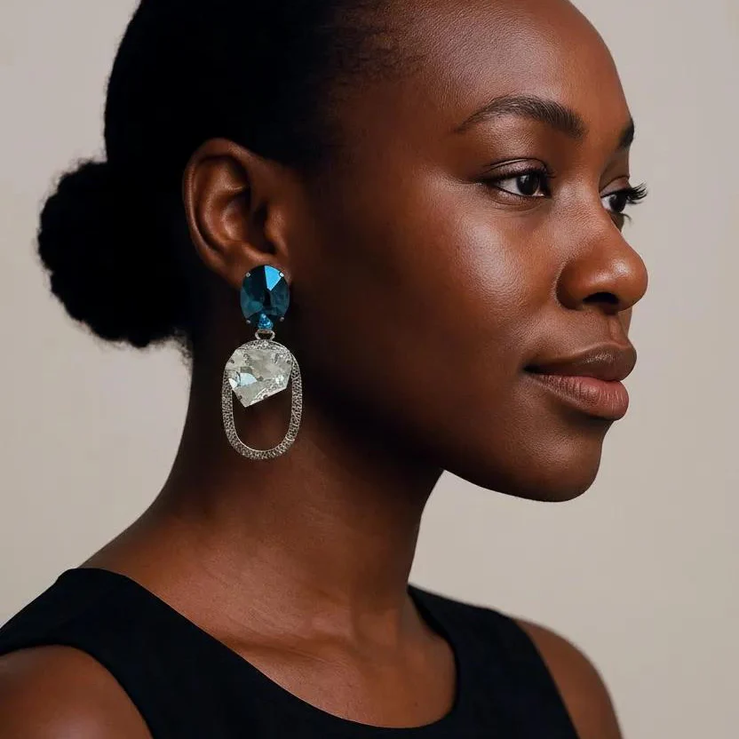 Jean Paul Gautier Clear and Blue Oval Earrings - Image 2