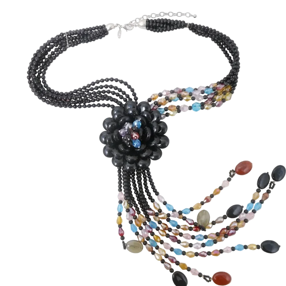 Joan Rivers Black Beaded Flower Necklace - Image 3