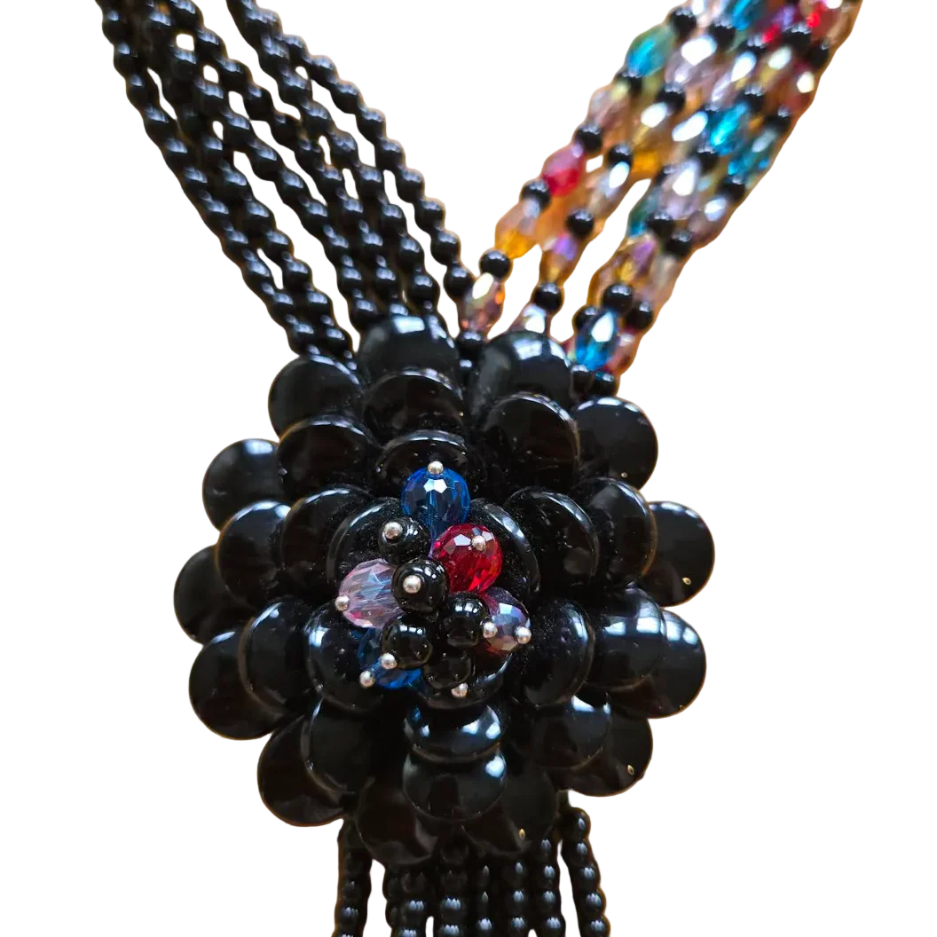 Joan Rivers Black Beaded Flower Necklace - Image 4