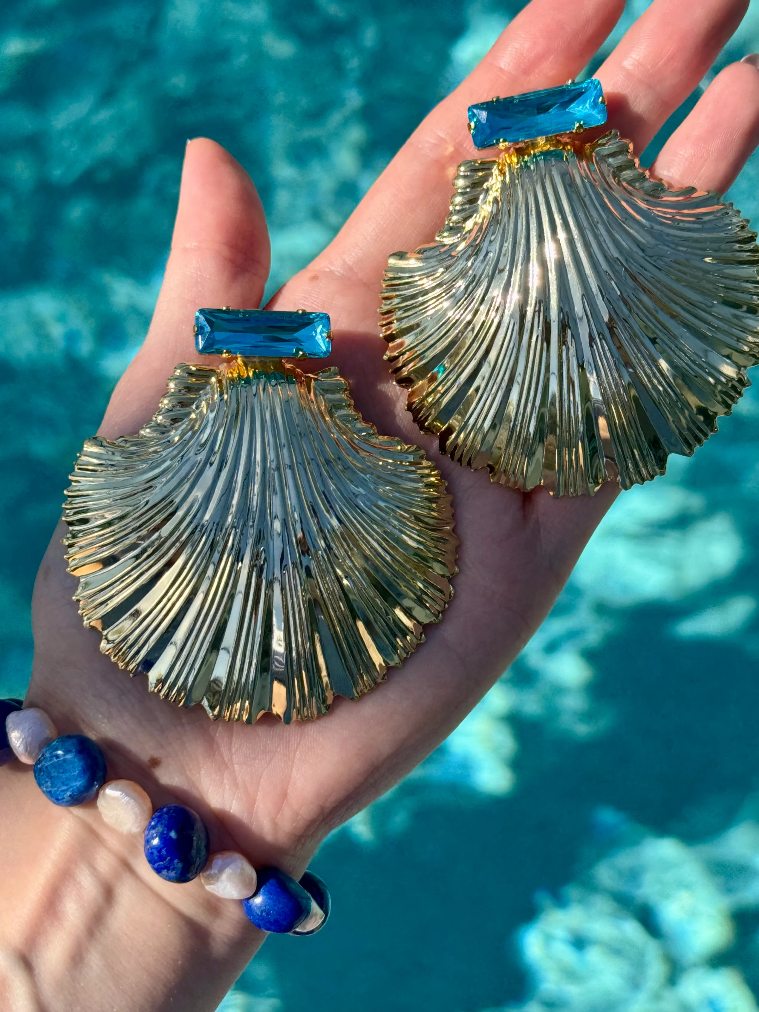 Ariel Shell Earrings Aqua or Clear Crystal - Image 5